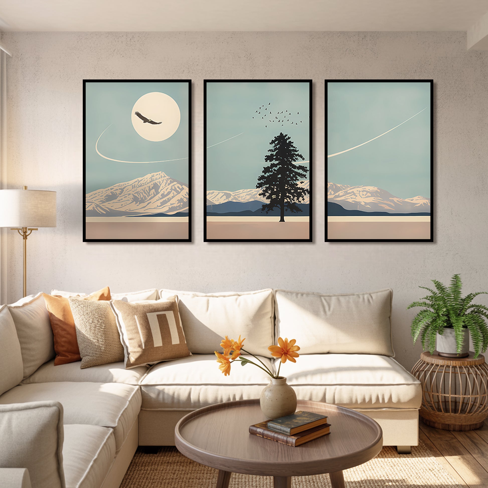 Winter Serenity with Soaring Wings Luxury Wall Art Set (3 Pieces) - 18x24 Inch Framed GSM Paper or 20x30 Inch Canvas