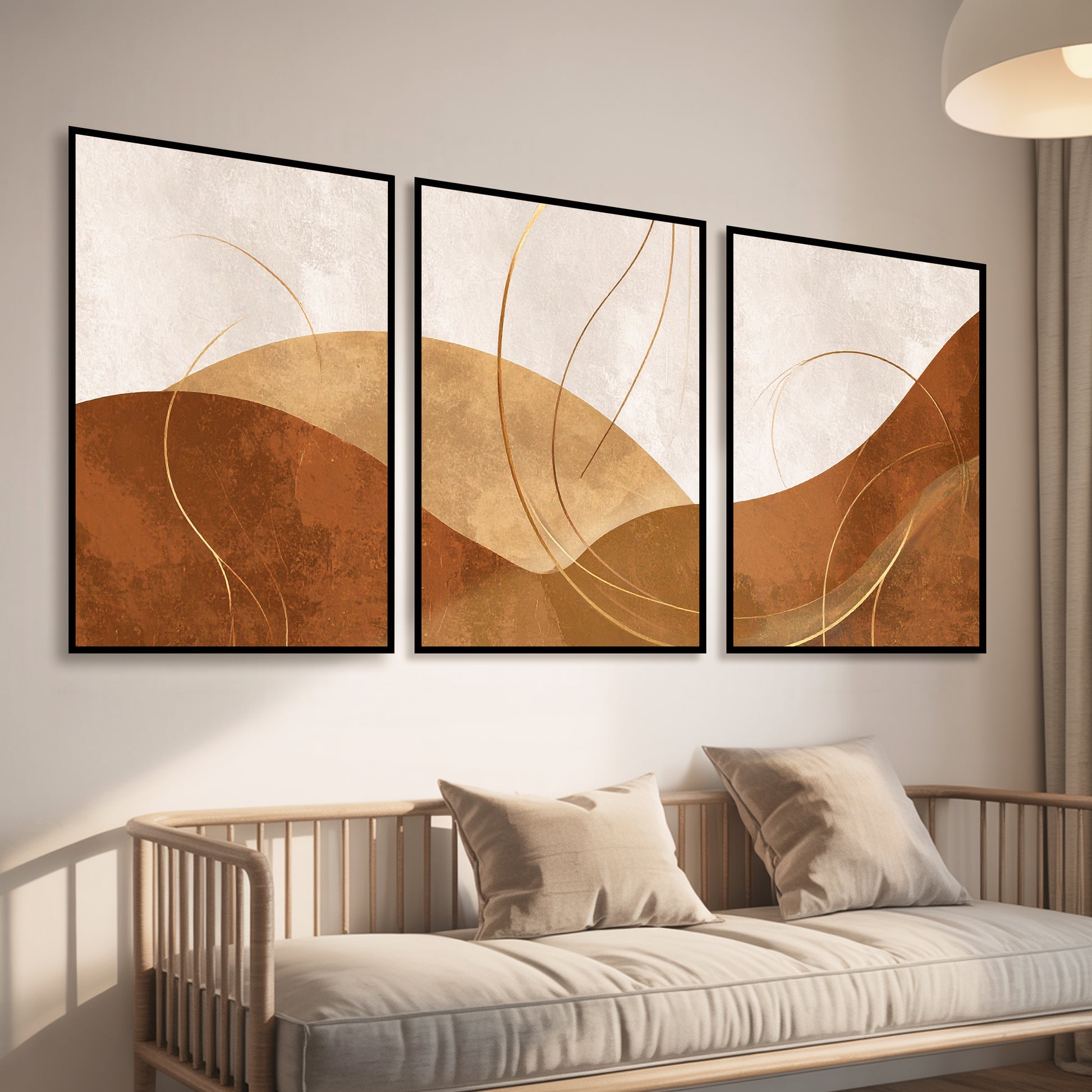Teal Triangle Serenade Luxury Wall Art Set (3 Pieces) - 18x24 Inch Framed GSM Paper or 20x30 Inch Canvas