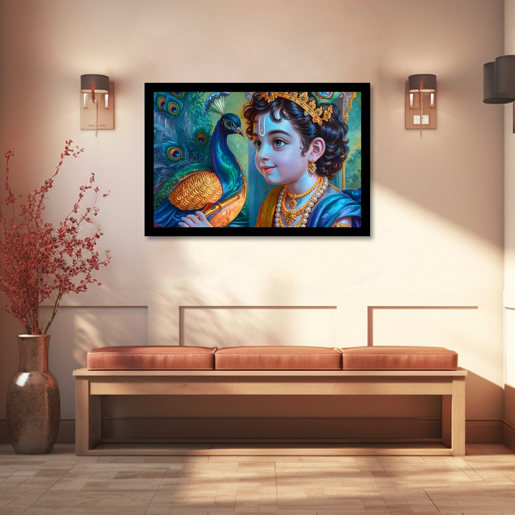 Radha Krishna Luxury Wall Art - 18x24 Inch Framed GSM Paper or 20x30 Inch Canvas