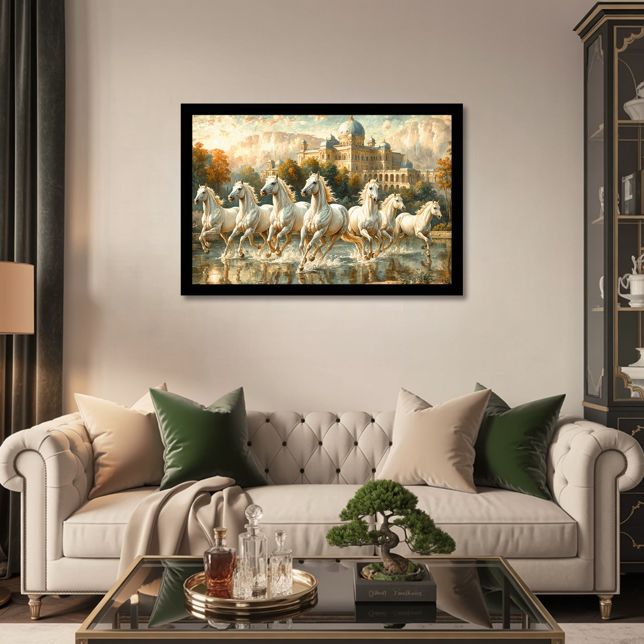 Vastu 7 Horses Running Painting with Frame, 16x24" Framed or 20x30" Canvas