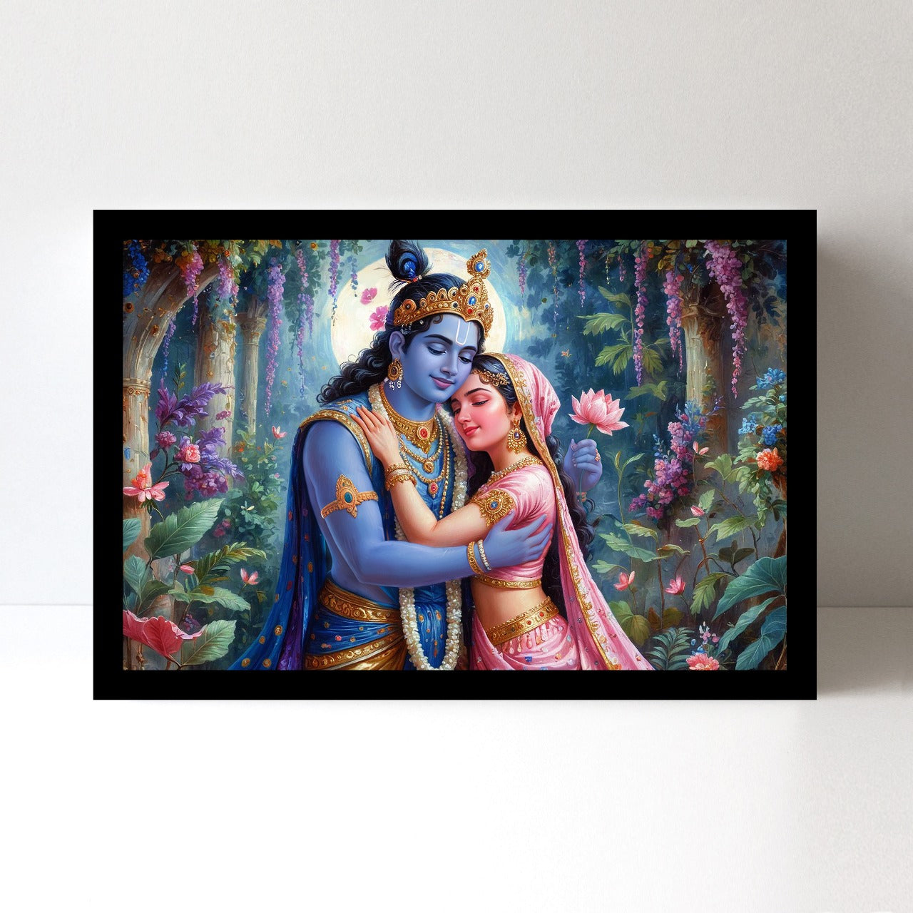 Radha Krishna Luxury Wall Art - 18x24 Inch Framed GSM Paper or 20x30 Inch Canvas