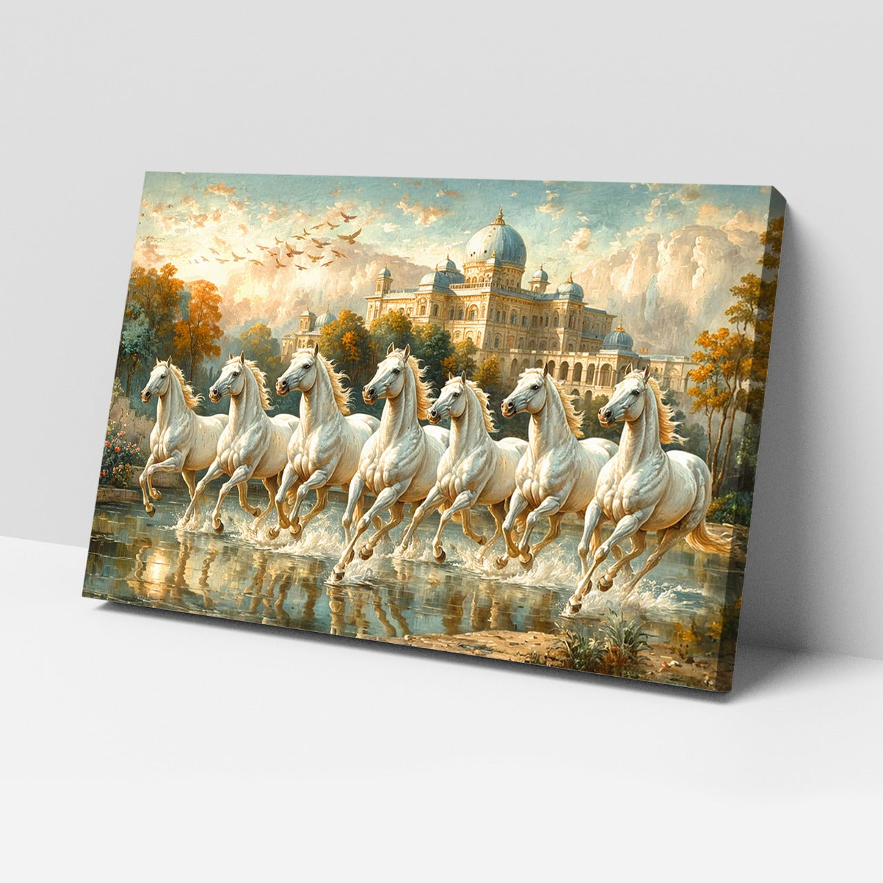 Vastu 7 Horses Running Painting with Frame, 16x24" Framed or 20x30" Canvas