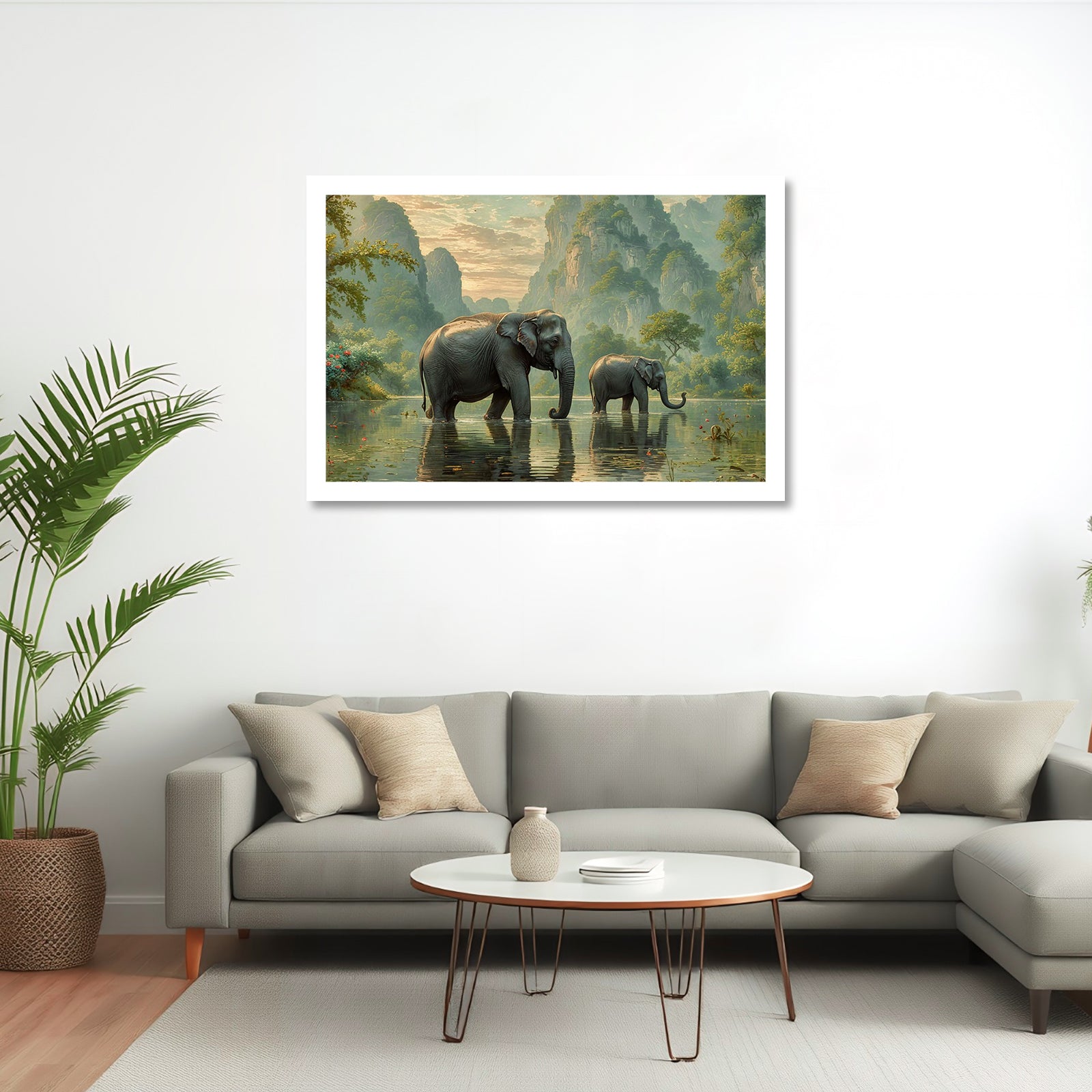 Luxariya Elephant Canvas Print 20x30", Black/White Framed, 12x18"-24x36" Auspicious Wall Art