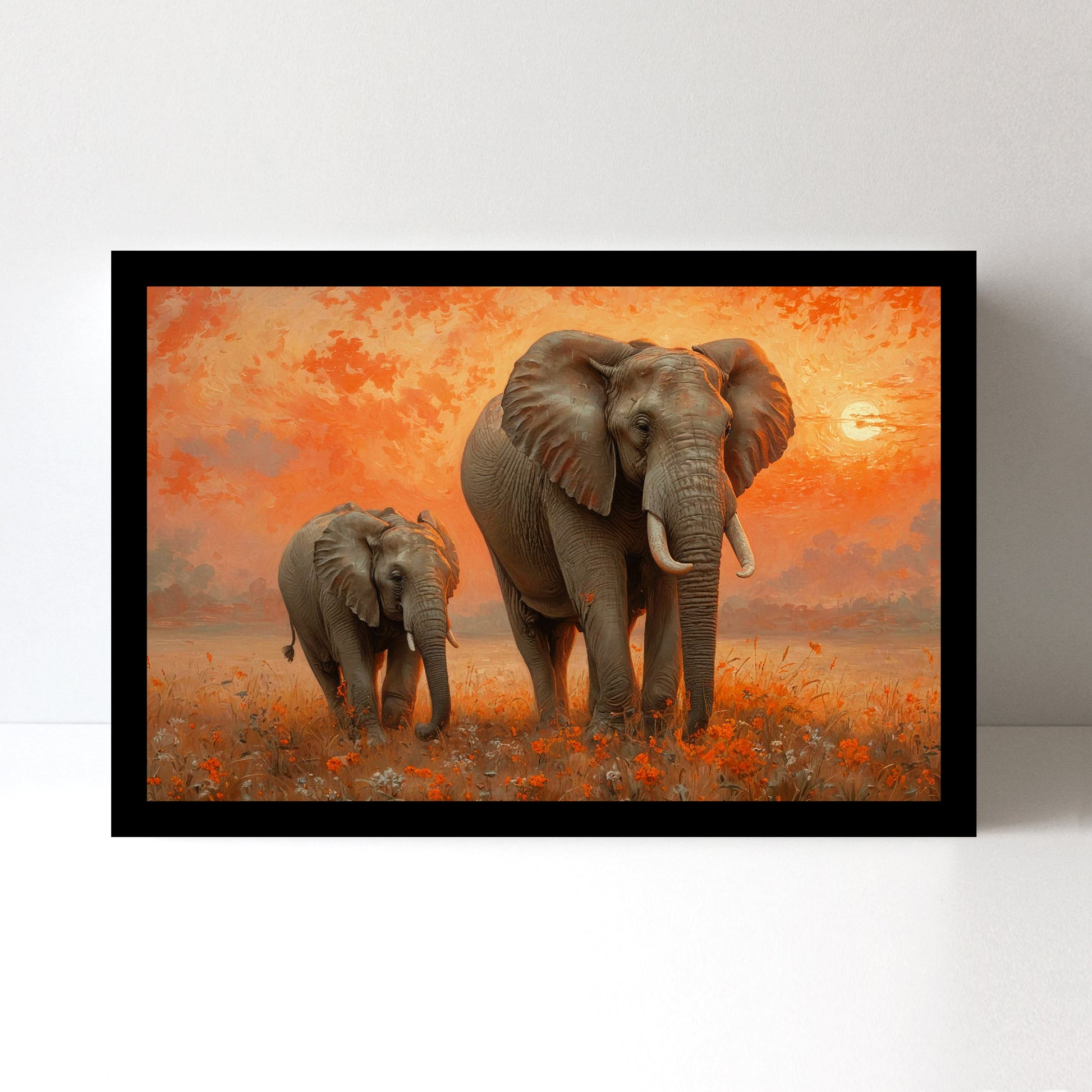 Luxariya Elephant Canvas Print 20x30", Black/White Framed, 12x18"-24x36" Auspicious Wall Art