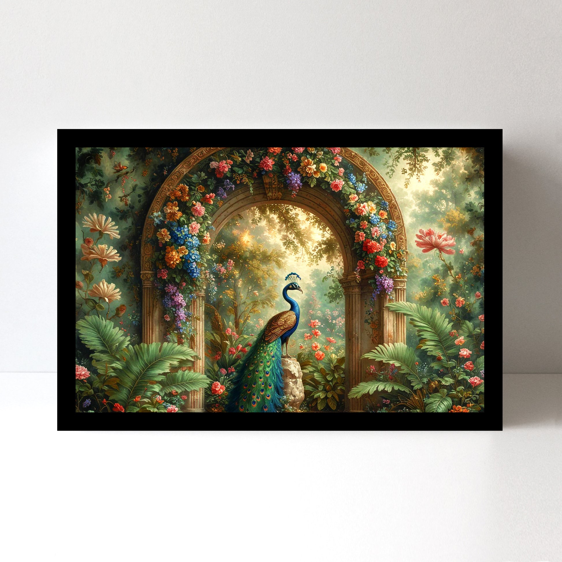 Majestic Peacock Splendor: Vastu-Approved Luxury Wall Art, 18x24 inch Framed GSM Paper or 20x30 inch Canvas