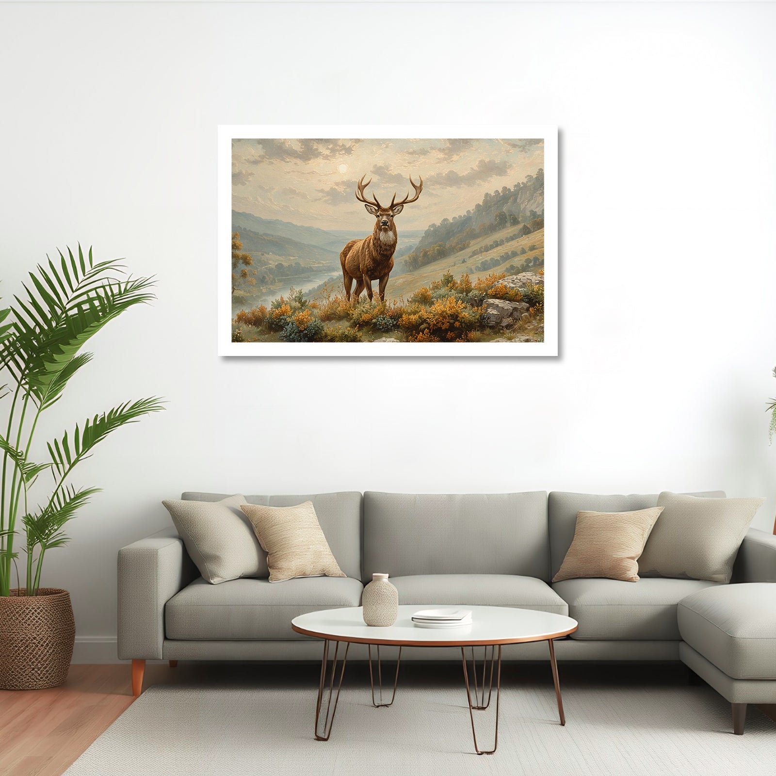 Luxariya Deer Canvas Print 20x30", Black/White Framed, 12x18"-24x36" Serene Wall Art