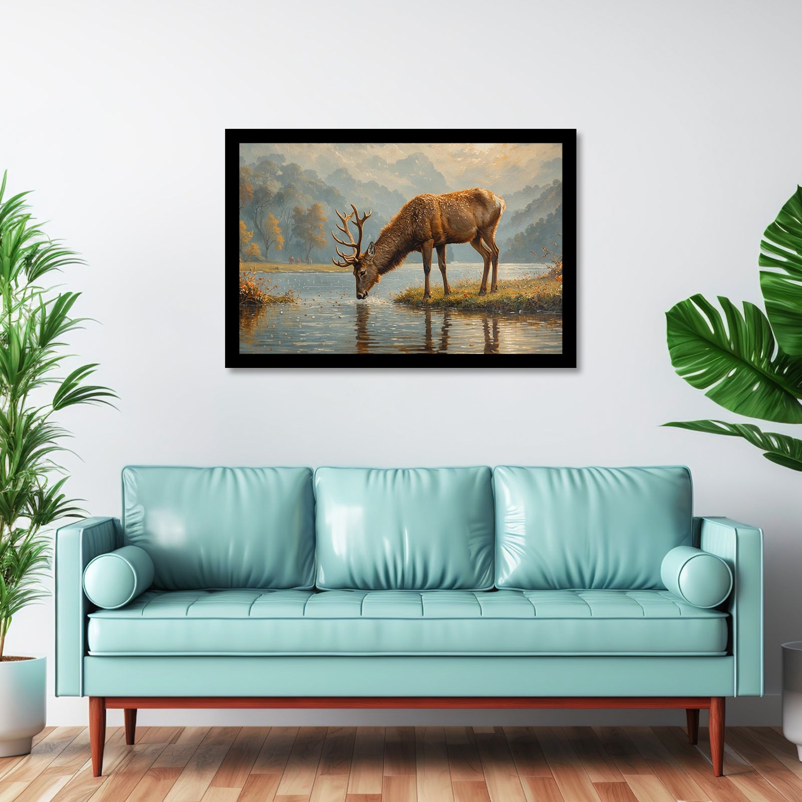 Luxariya Deer Canvas Print 20x30", Black/White Framed, 12x18"-24x36" Serene Wall Art