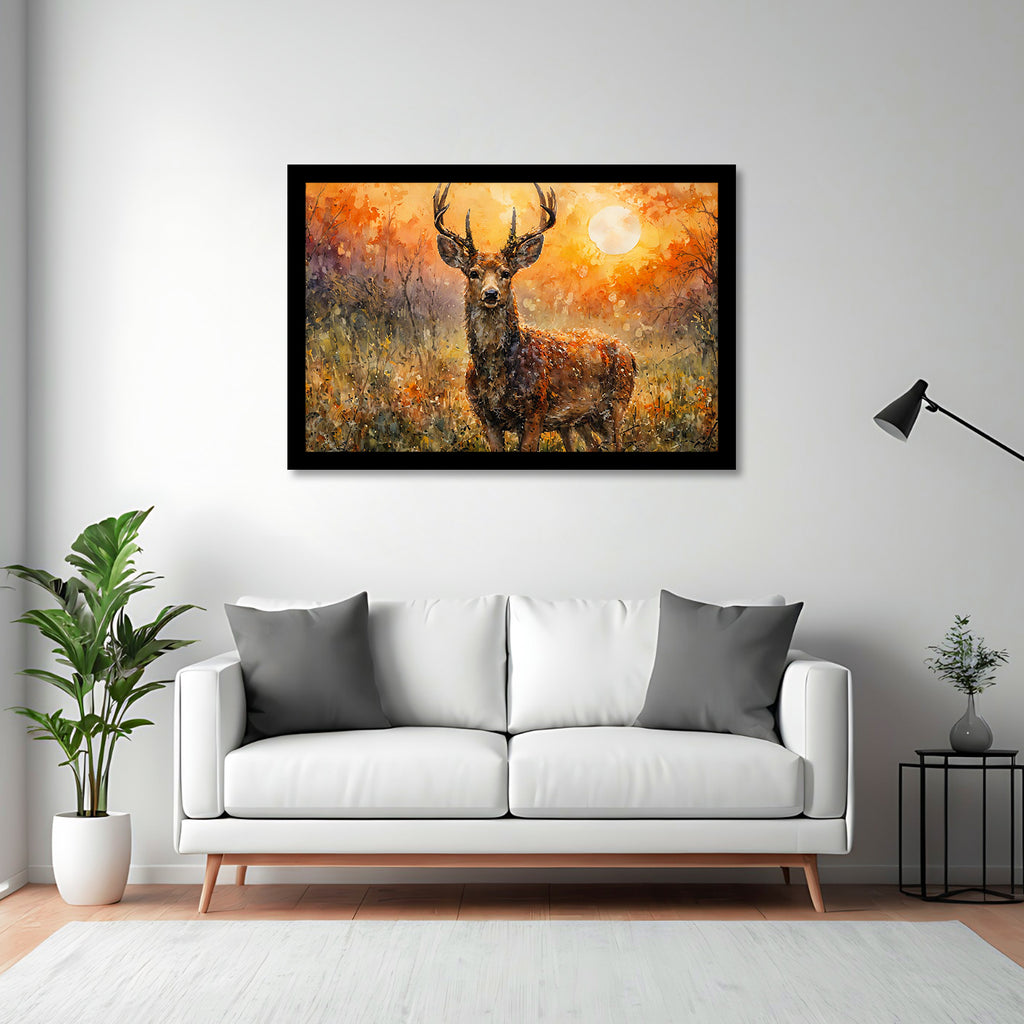 Luxariya Deer Canvas Print 20x30", Black/White Framed, 12x18"-24x36" Serene Wall Art