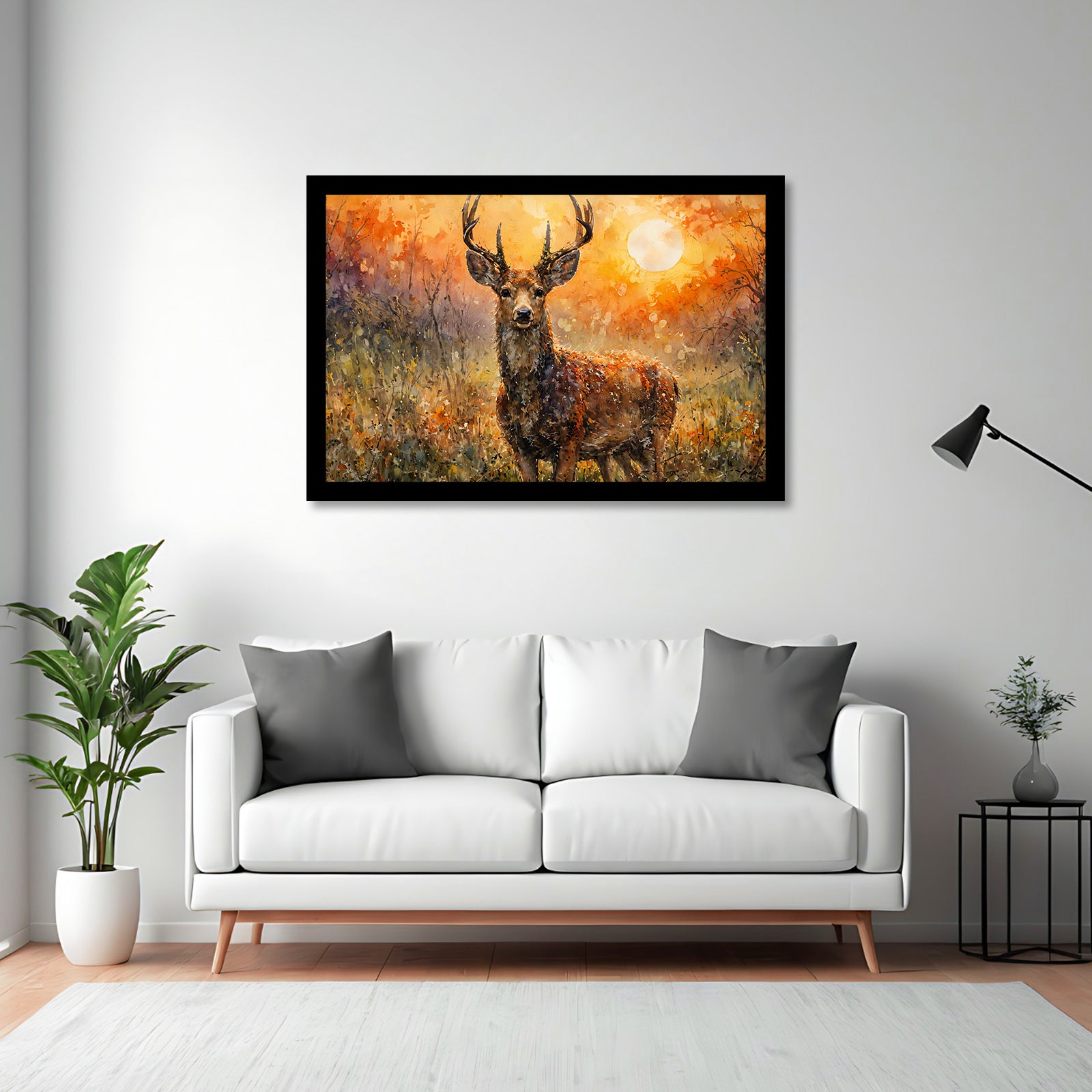 Luxariya Deer Canvas Print 20x30", Black/White Framed, 12x18"-24x36" Serene Wall Art