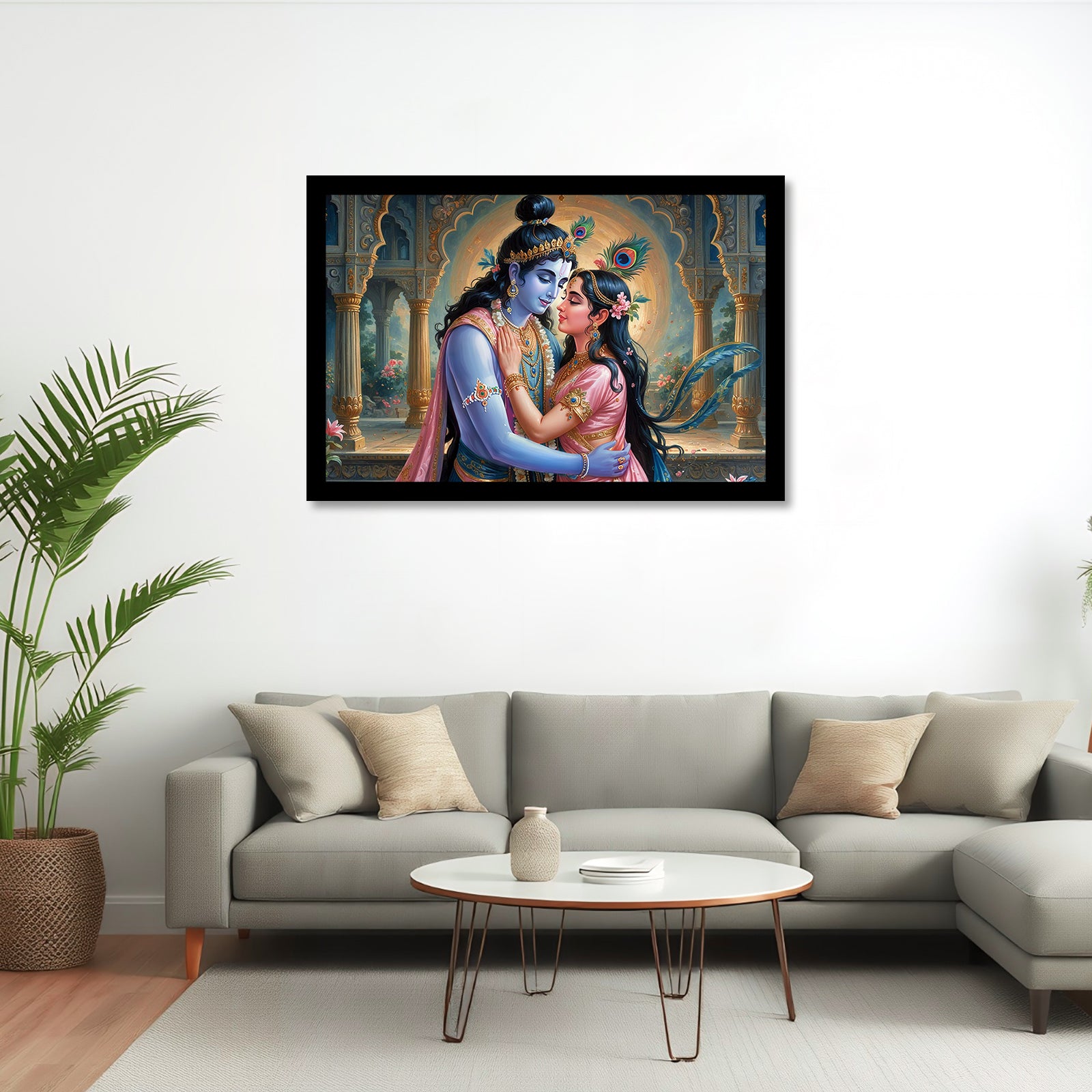 Radha Krishna Luxury Wall Art - 18x24 Inch Framed GSM Paper or 20x30 Inch Canvas