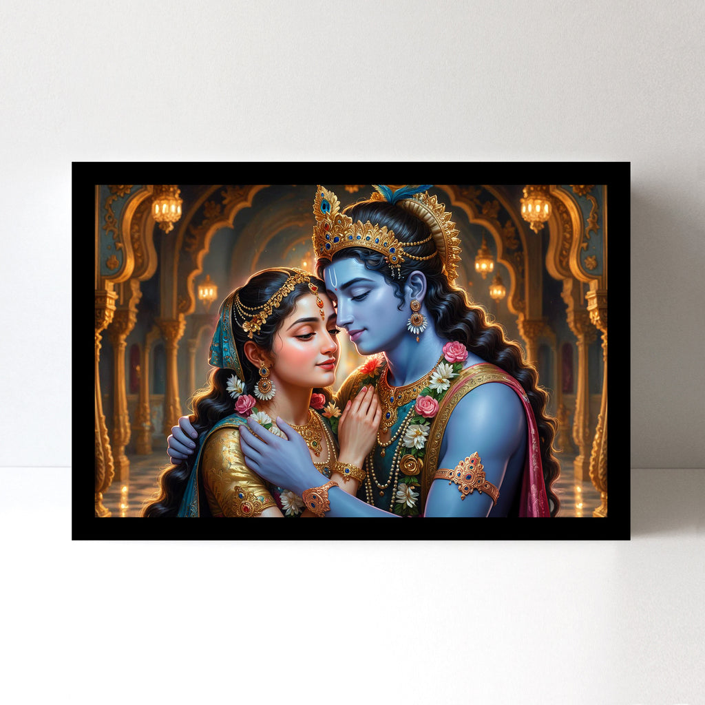 Radha Krishna Luxury Wall Art - 18x24 Inch Framed GSM Paper or 20x30 Inch Canvas