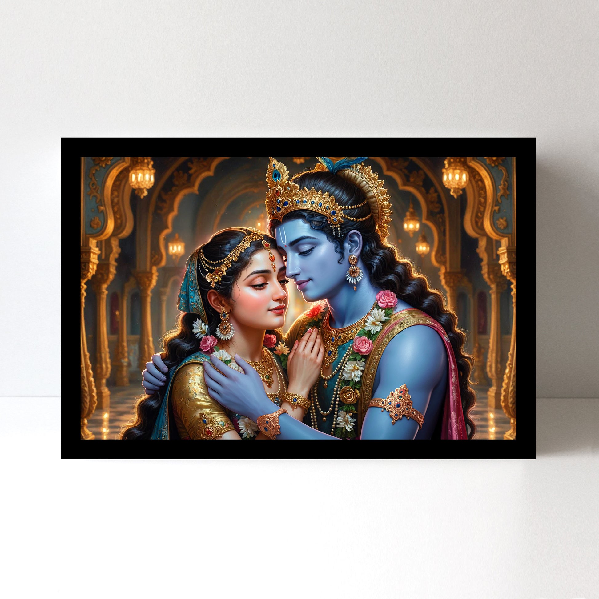 Radha Krishna Luxury Wall Art - 18x24 Inch Framed GSM Paper or 20x30 Inch Canvas