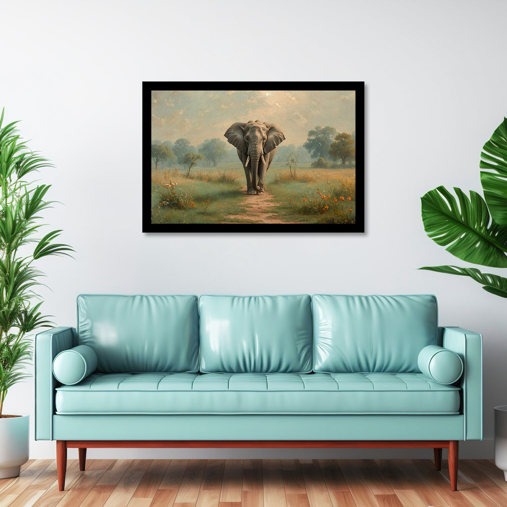 Luxariya Elephant Canvas Print 20x30", Black/White Framed, 12x18"-24x36" Auspicious Wall Art