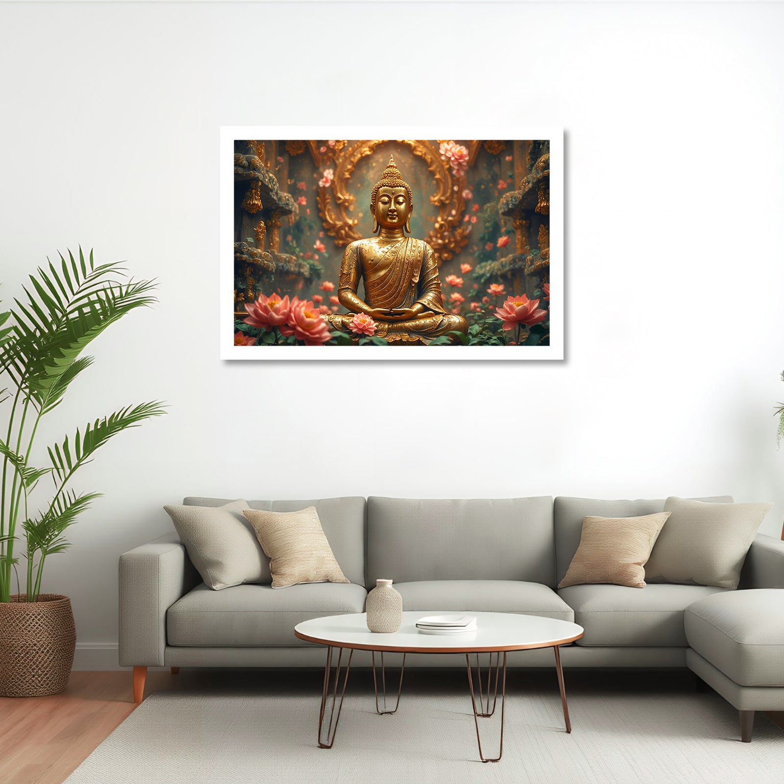 Luxariya Buddha Canvas Print 20x30", Black/White Framed 12x18"-24x36" Spiritual Wall Art