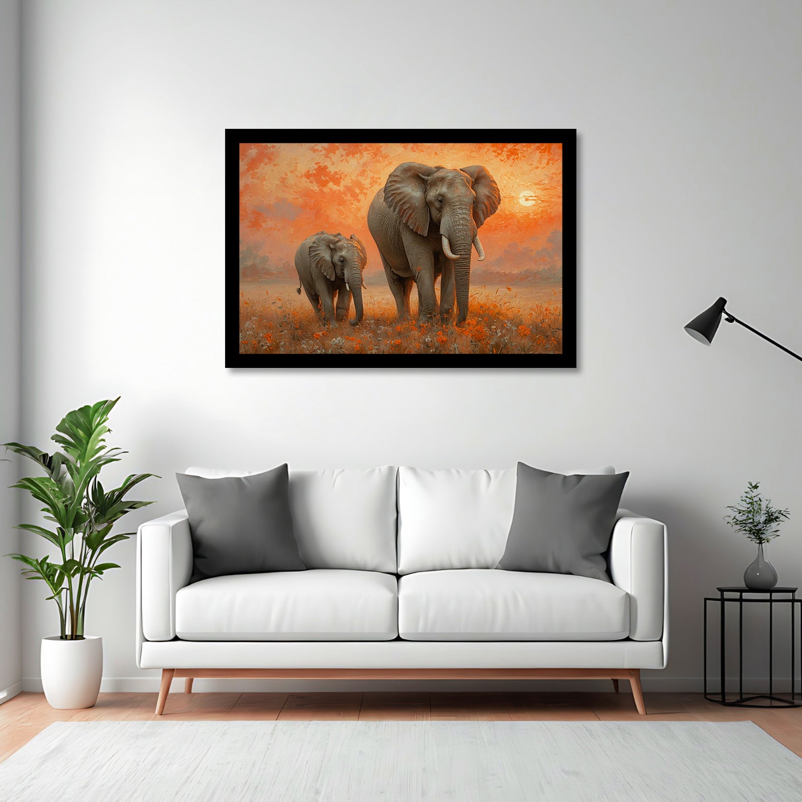 Luxariya Elephant Canvas Print 20x30", Black/White Framed, 12x18"-24x36" Auspicious Wall Art