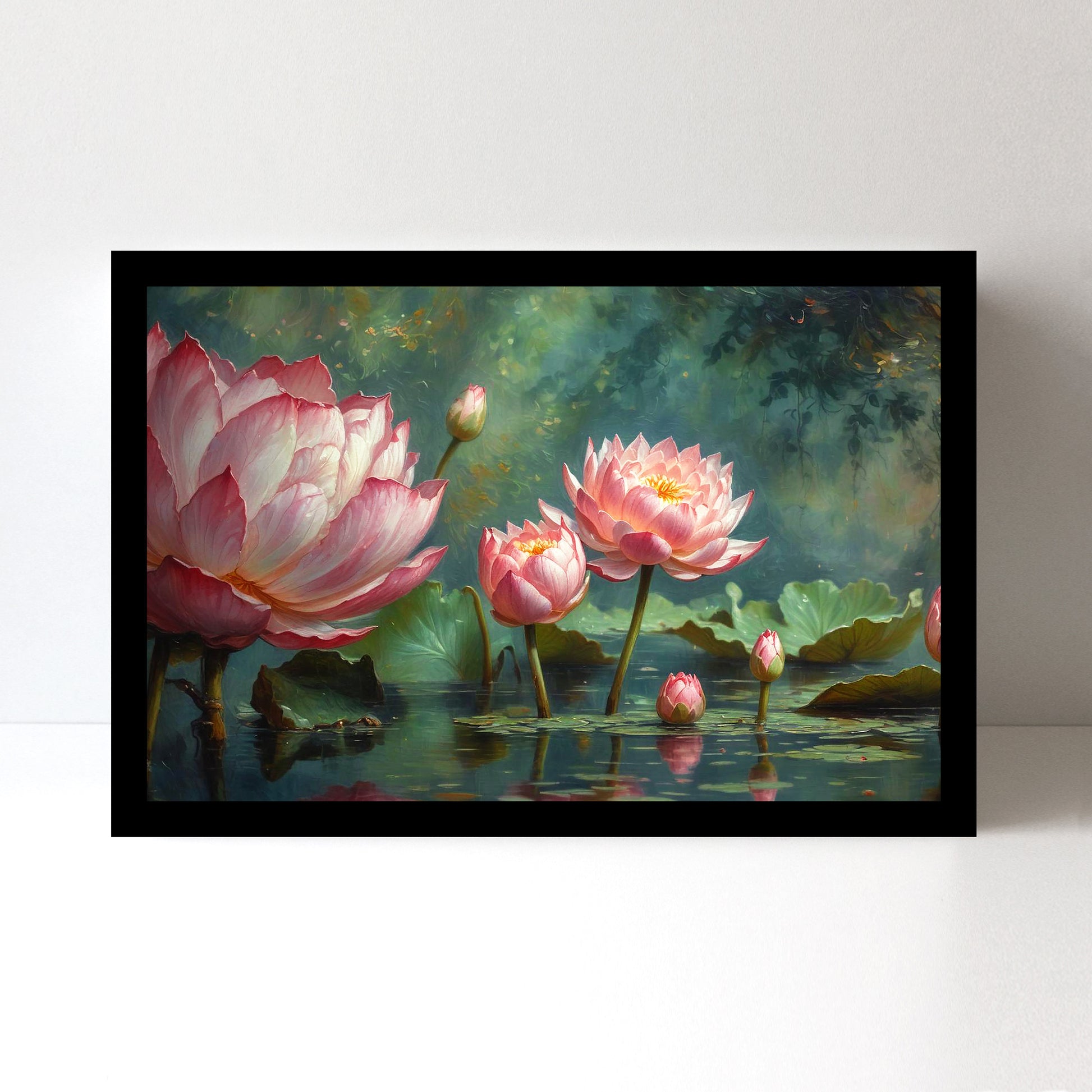 Luxariya Lotus Canvas Print 20x30", Black/White Framed, 12x18"-24x36" Spiritual Wall Art