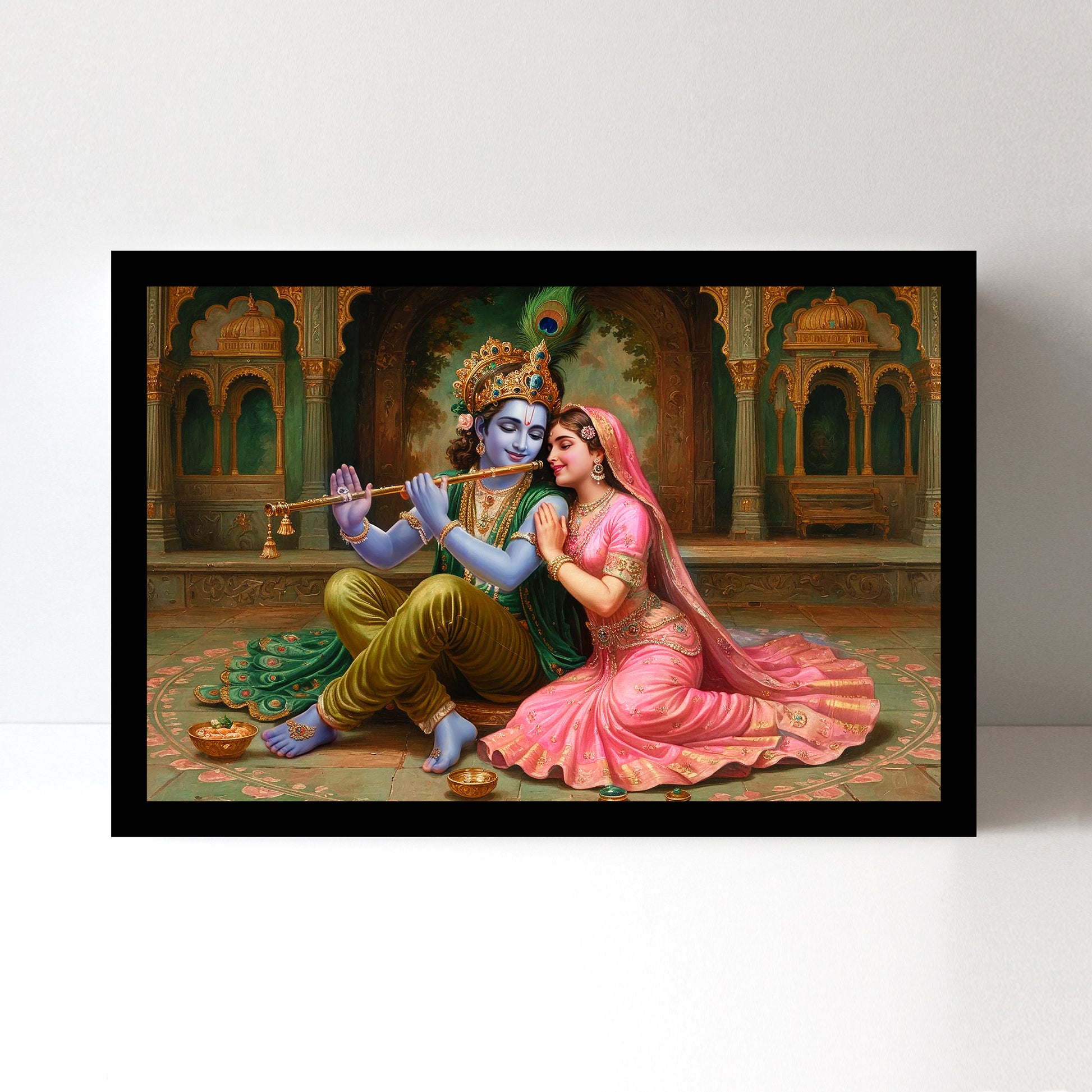 Radha Krishna Luxury Wall Art - 18x24 Inch Framed GSM Paper or 20x30 Inch Canvas