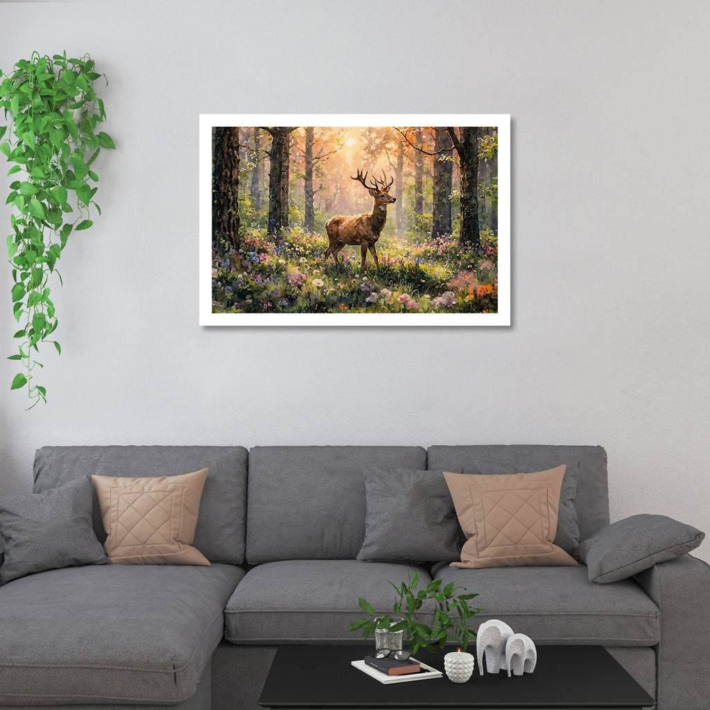 Luxariya Deer Canvas Print 20x30", Black/White Framed, 12x18"-24x36" Serene Wall Art