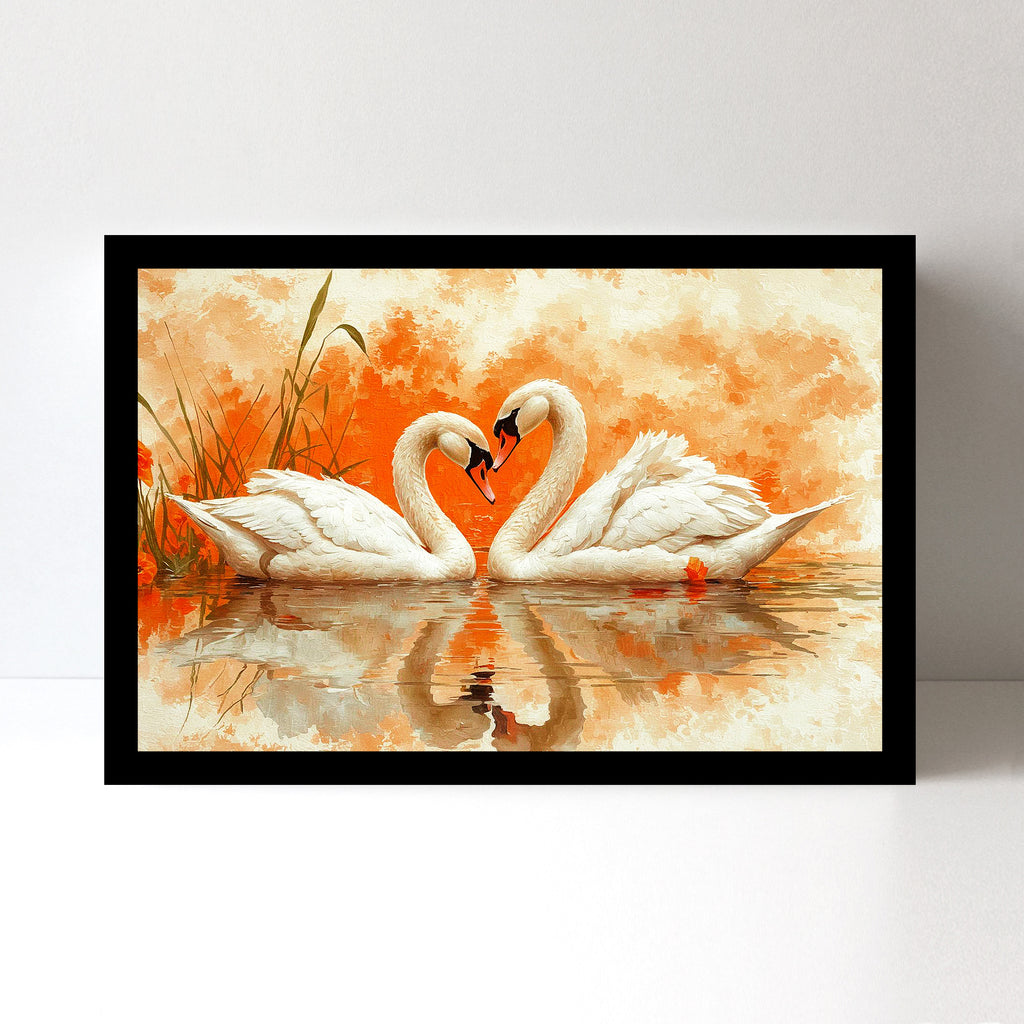 Luxariya Swan Canvas Print 20x30", Black/White Framed, 12x18"-24x36" Elegant Wall Art