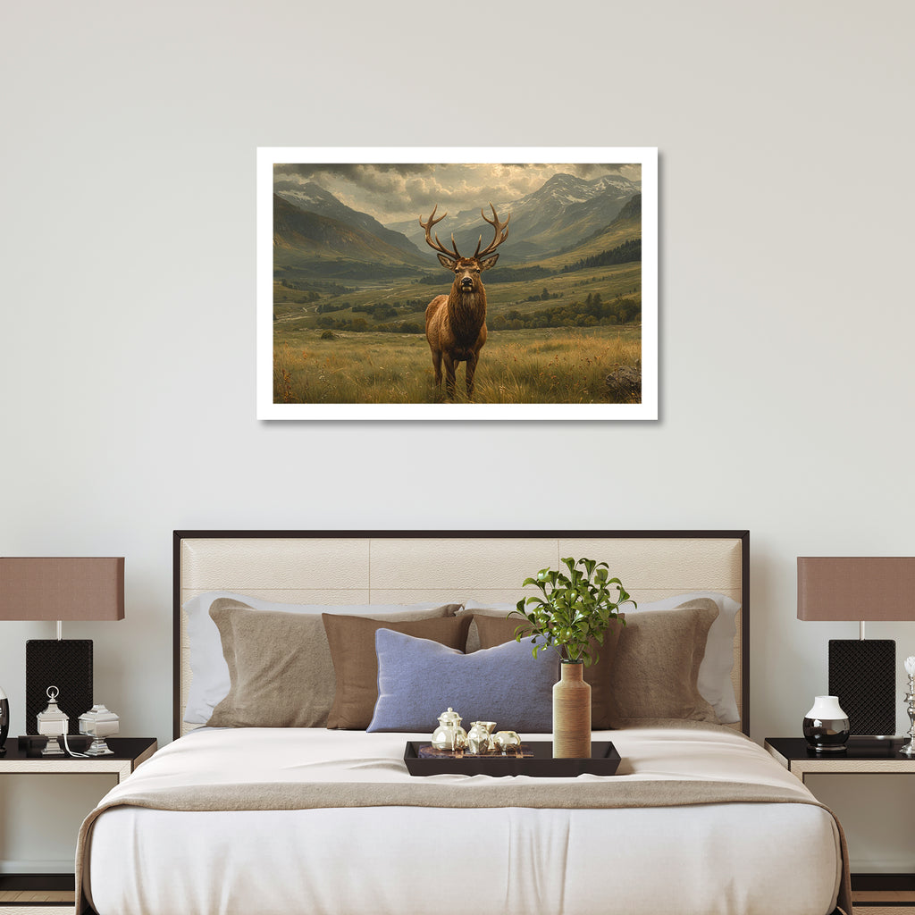 Luxariya Deer Canvas Print 20x30", Black/White Framed, 12x18"-24x36" Serene Wall Art