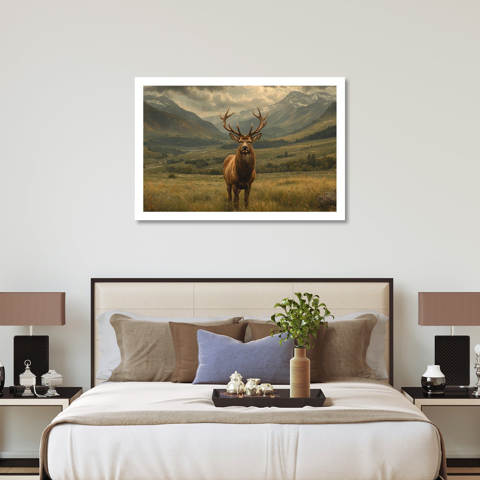 Luxariya Deer Canvas Print 20x30", Black/White Framed, 12x18"-24x36" Serene Wall Art
