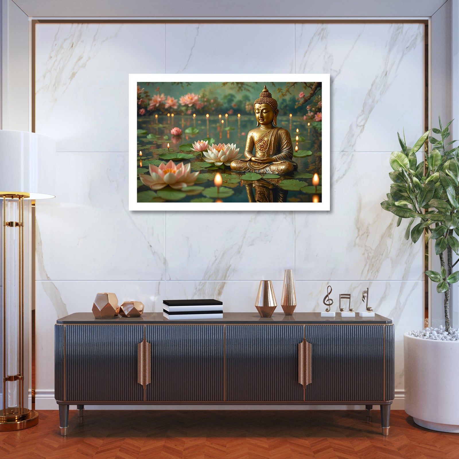 Luxariya Buddha Canvas Print 20x30", Black/White Framed 12x18"-24x36" Spiritual Wall Art