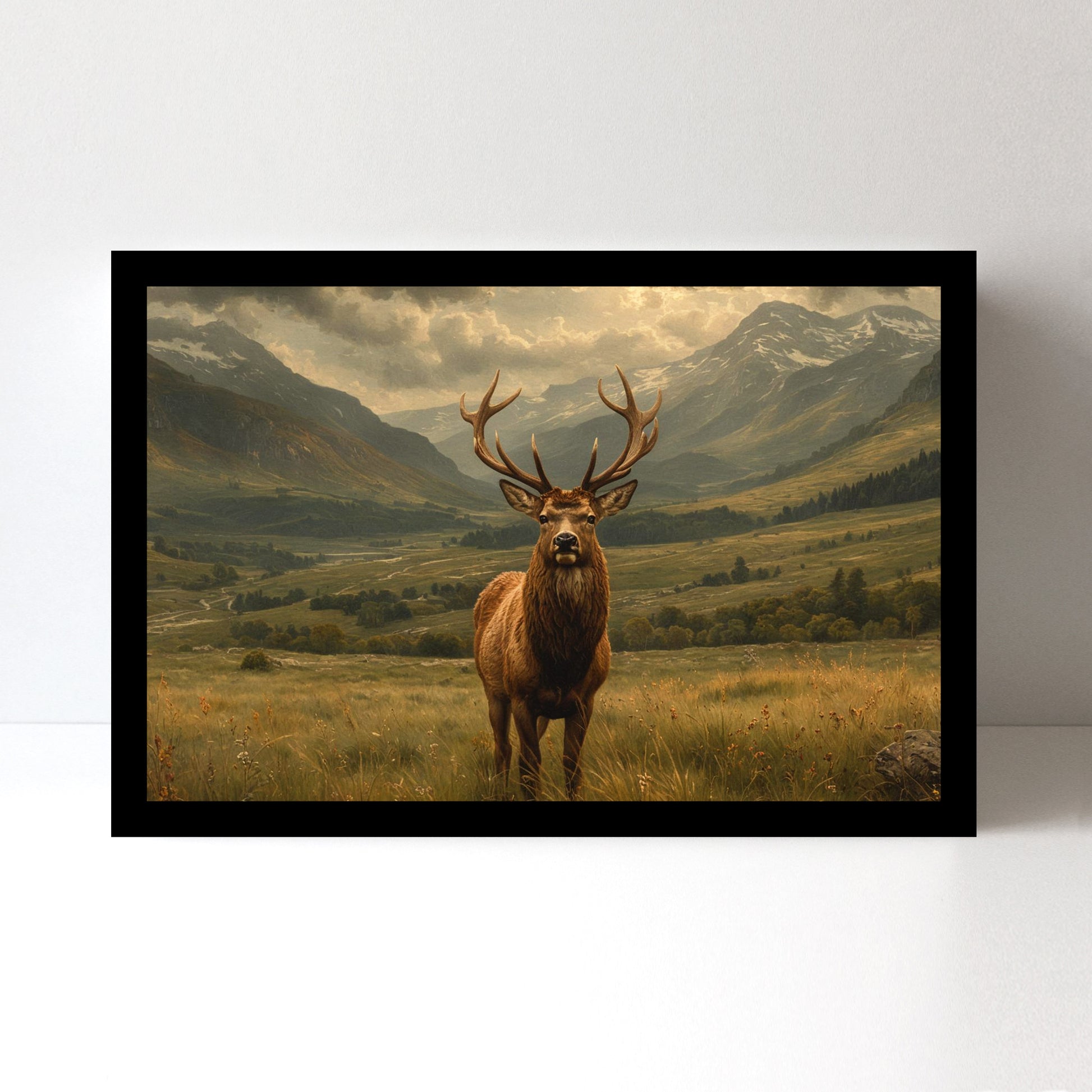 Luxariya Deer Canvas Print 20x30", Black/White Framed, 12x18"-24x36" Serene Wall Art