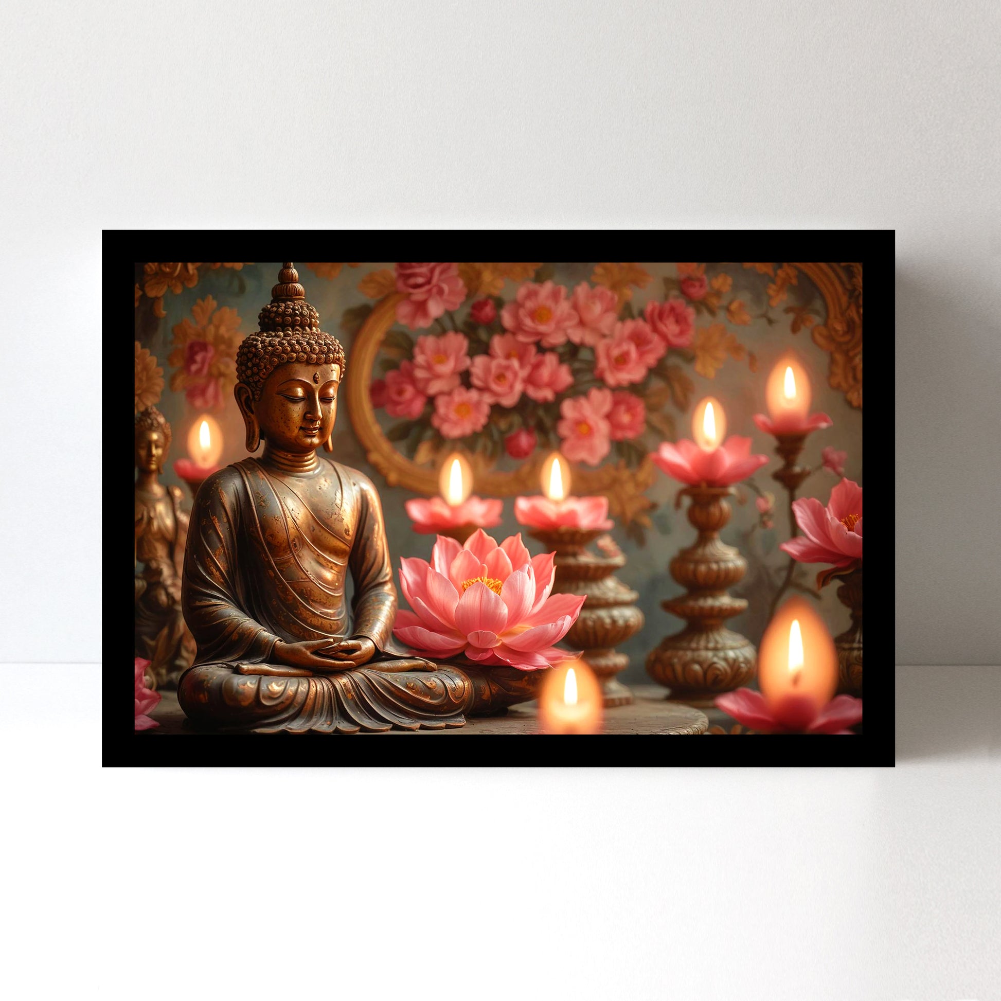 Luxariya Buddha Canvas Print 20x30", Black/White Framed 12x18"-24x36" Spiritual Wall Art