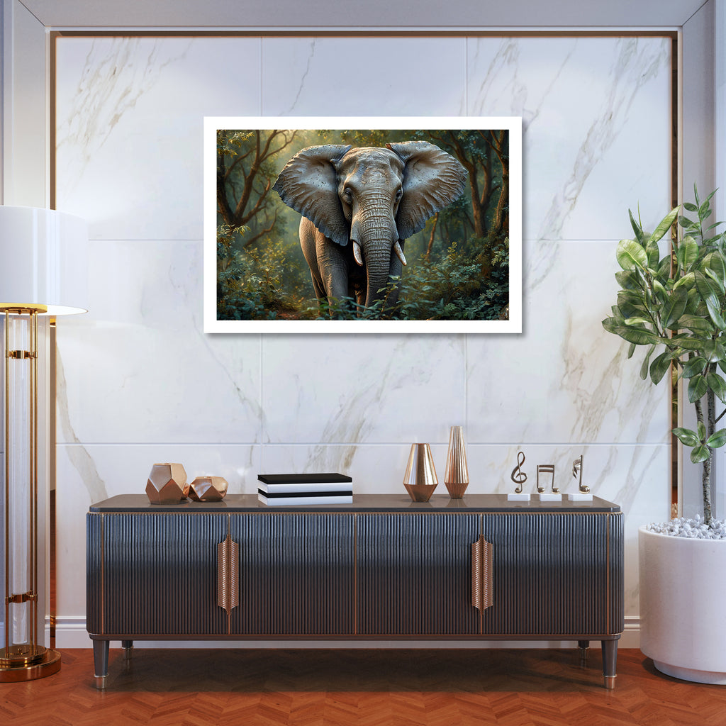 Luxariya Elephant Canvas Print 20x30", Black/White Framed, 12x18"-24x36" Auspicious Wall Art