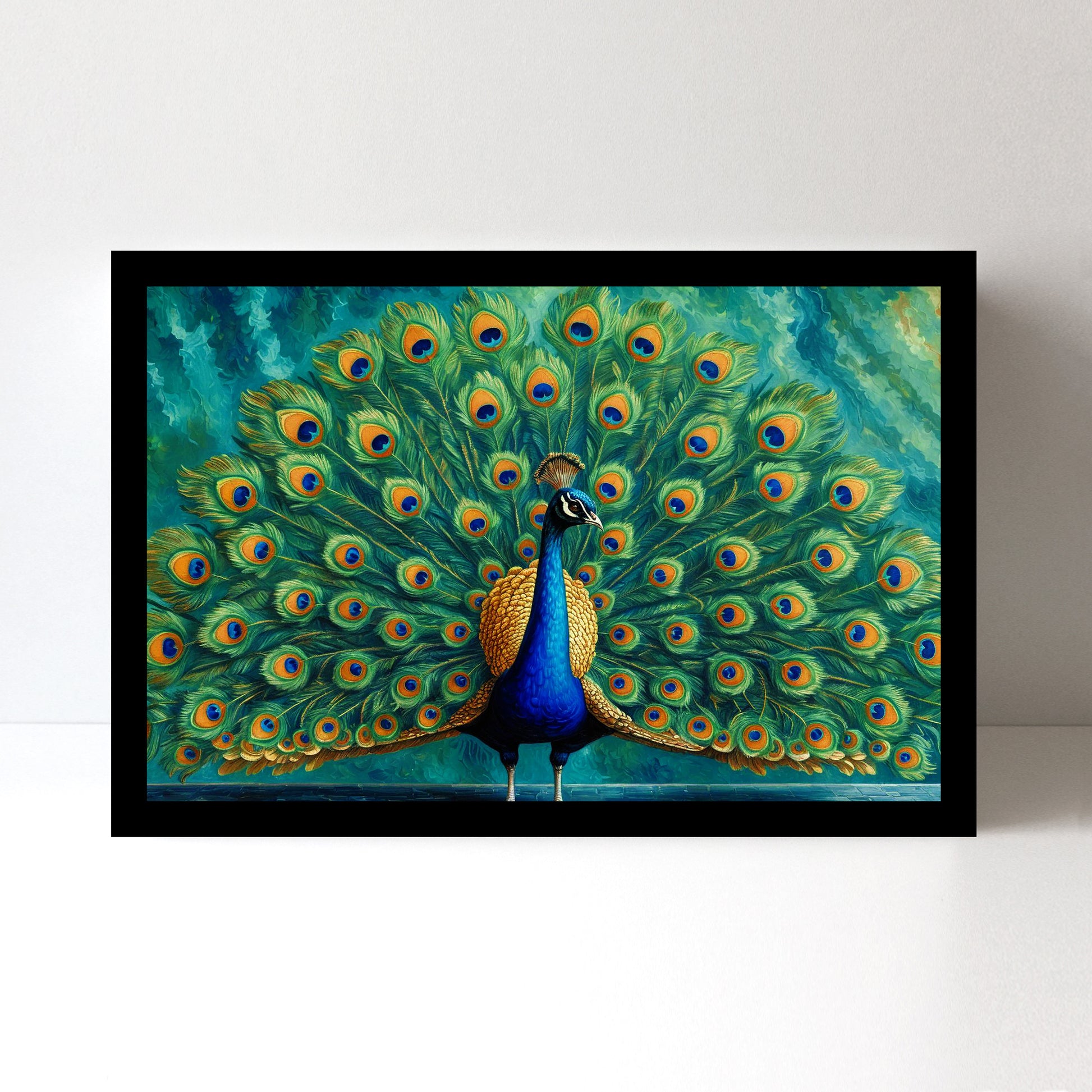 Majestic Peacock Splendor: Vastu-Approved Luxury Wall Art, 18x24 inch Framed GSM Paper or 20x30 inch Canvas
