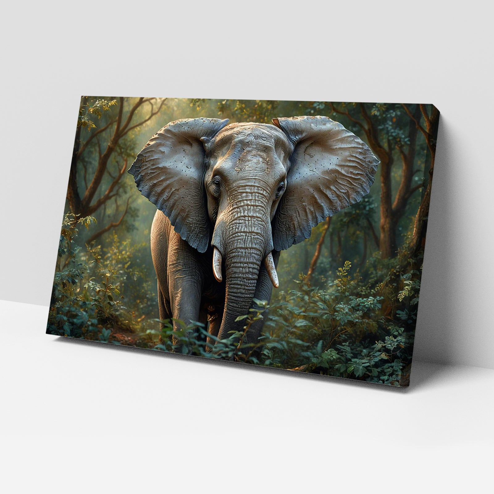 Luxariya Elephant Canvas Print 20x30", Black/White Framed, 12x18"-24x36" Auspicious Wall Art