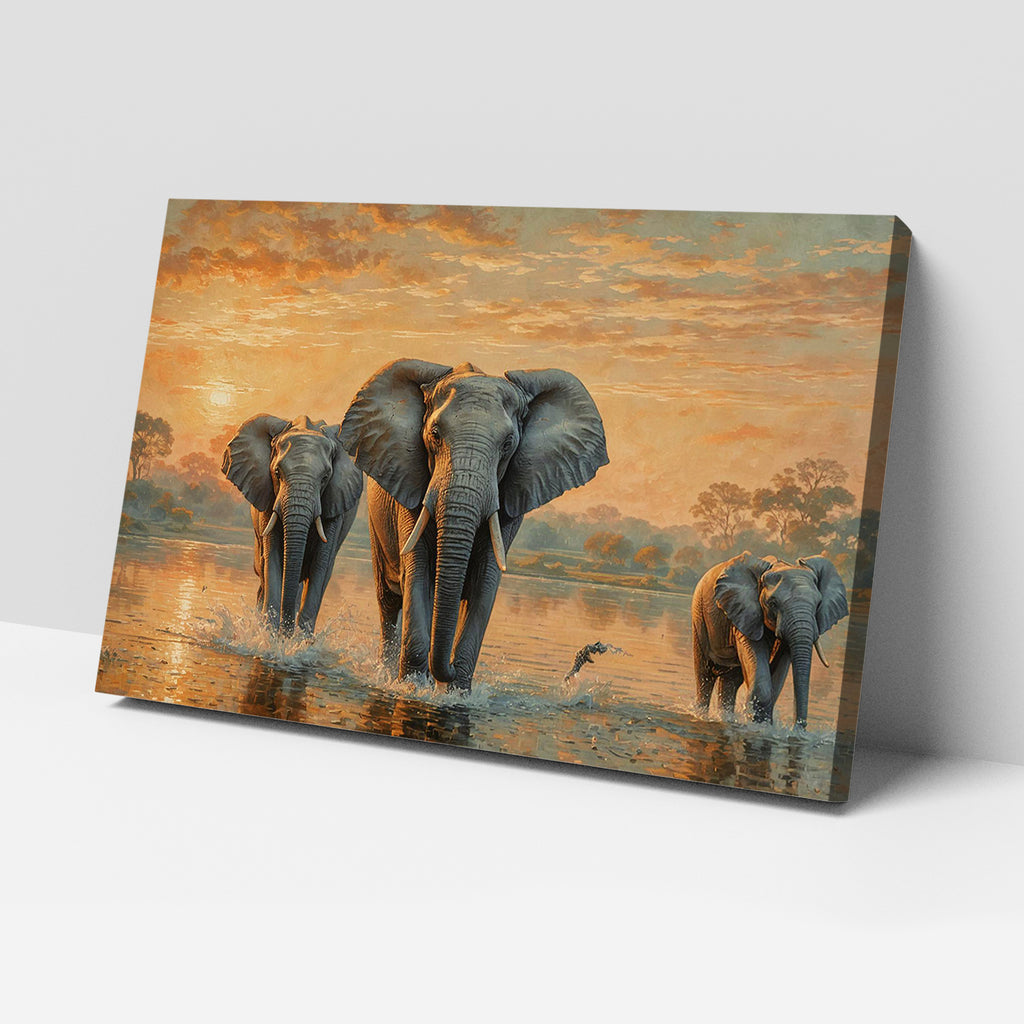 Luxariya Elephant Canvas Print 20x30", Black/White Framed, 12x18"-24x36" Auspicious Wall Art