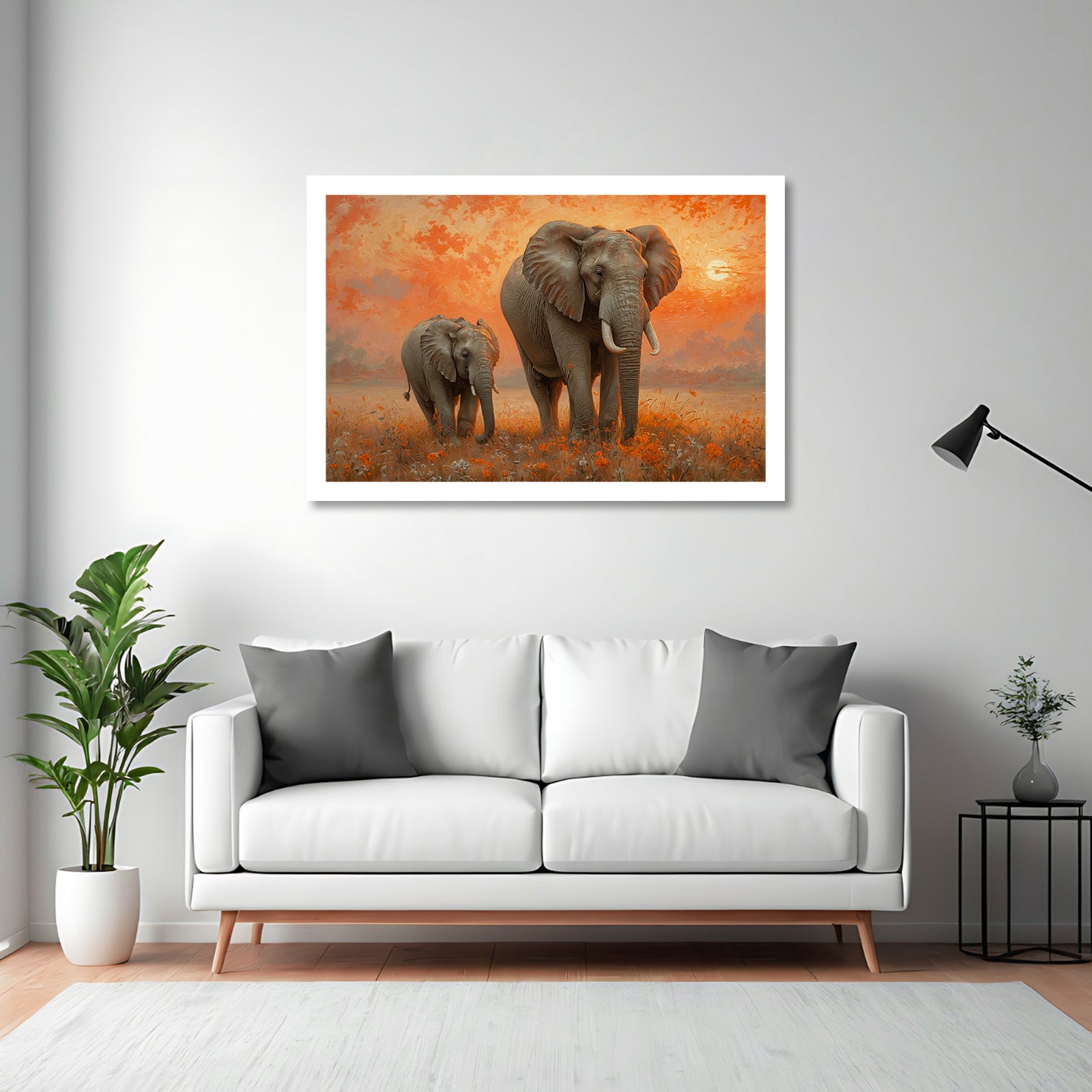 Luxariya Elephant Canvas Print 20x30", Black/White Framed, 12x18"-24x36" Auspicious Wall Art