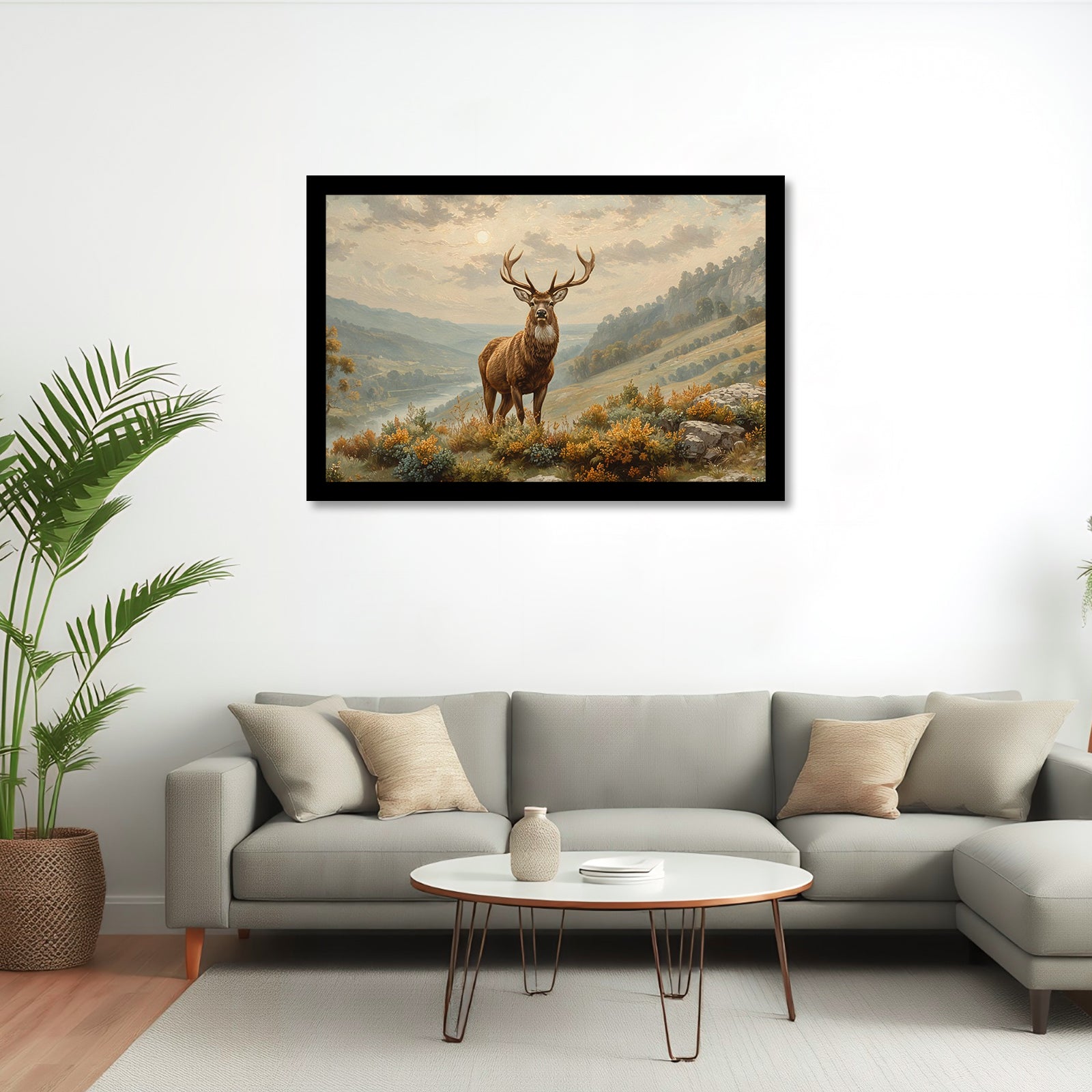 Luxariya Deer Canvas Print 20x30", Black/White Framed, 12x18"-24x36" Serene Wall Art
