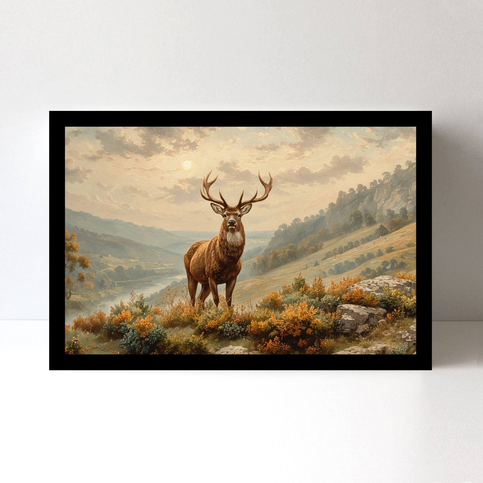 Luxariya Deer Canvas Print 20x30", Black/White Framed, 12x18"-24x36" Serene Wall Art