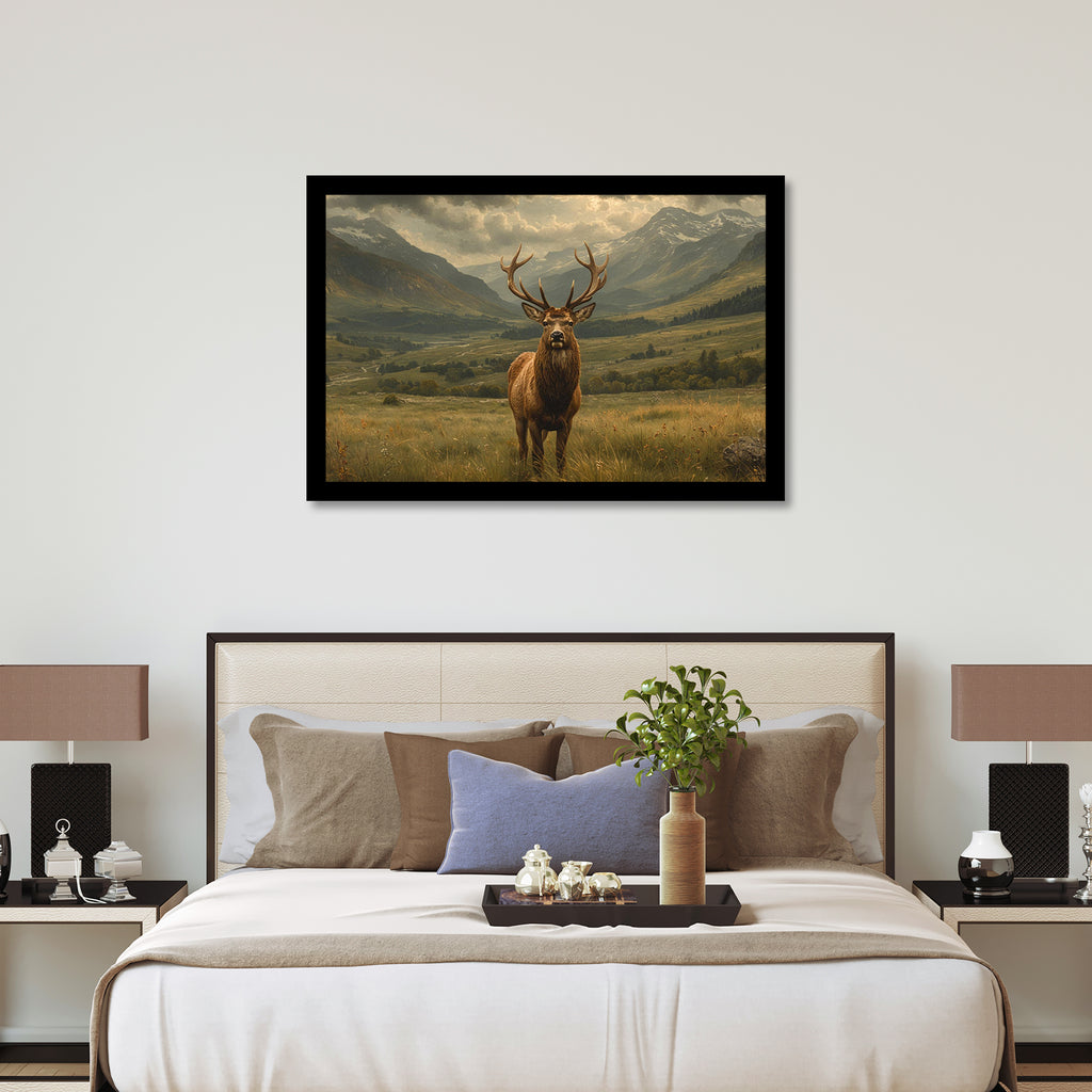 Luxariya Deer Canvas Print 20x30", Black/White Framed, 12x18"-24x36" Serene Wall Art