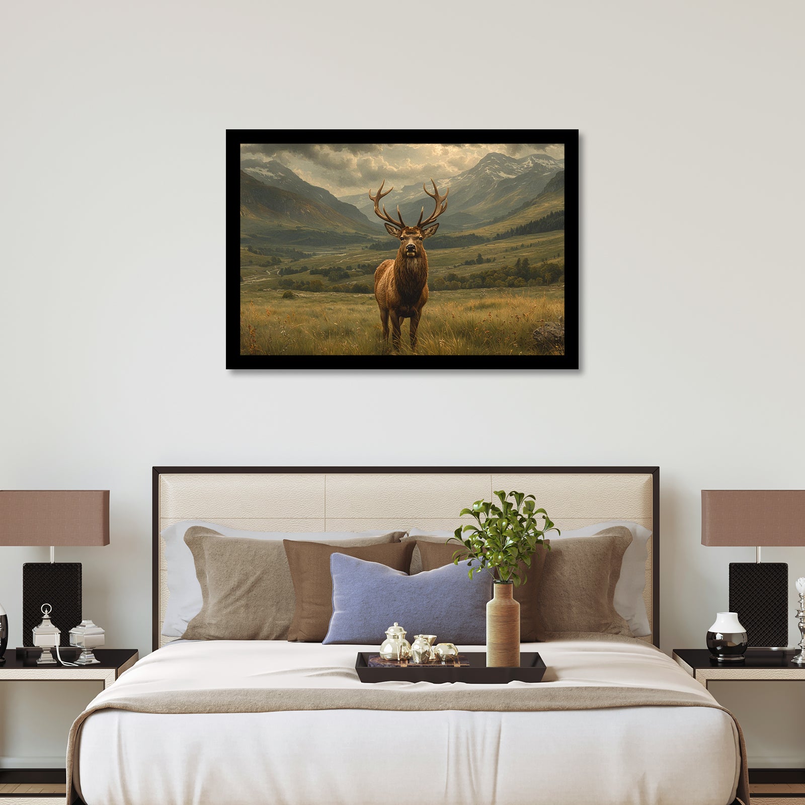 Luxariya Deer Canvas Print 20x30", Black/White Framed, 12x18"-24x36" Serene Wall Art