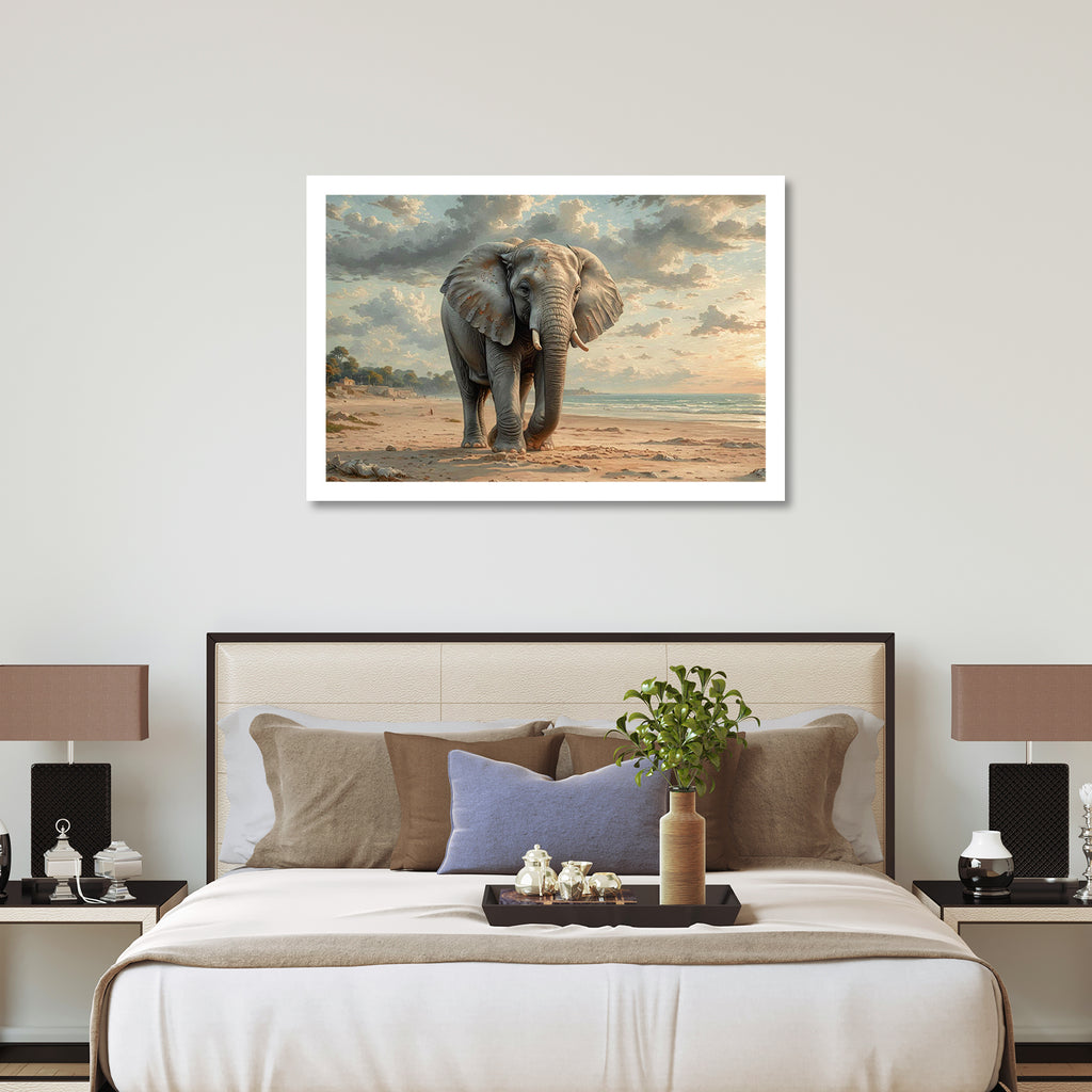 Luxariya Elephant Canvas Print 20x30", Black/White Framed, 12x18"-24x36" Auspicious Wall Art