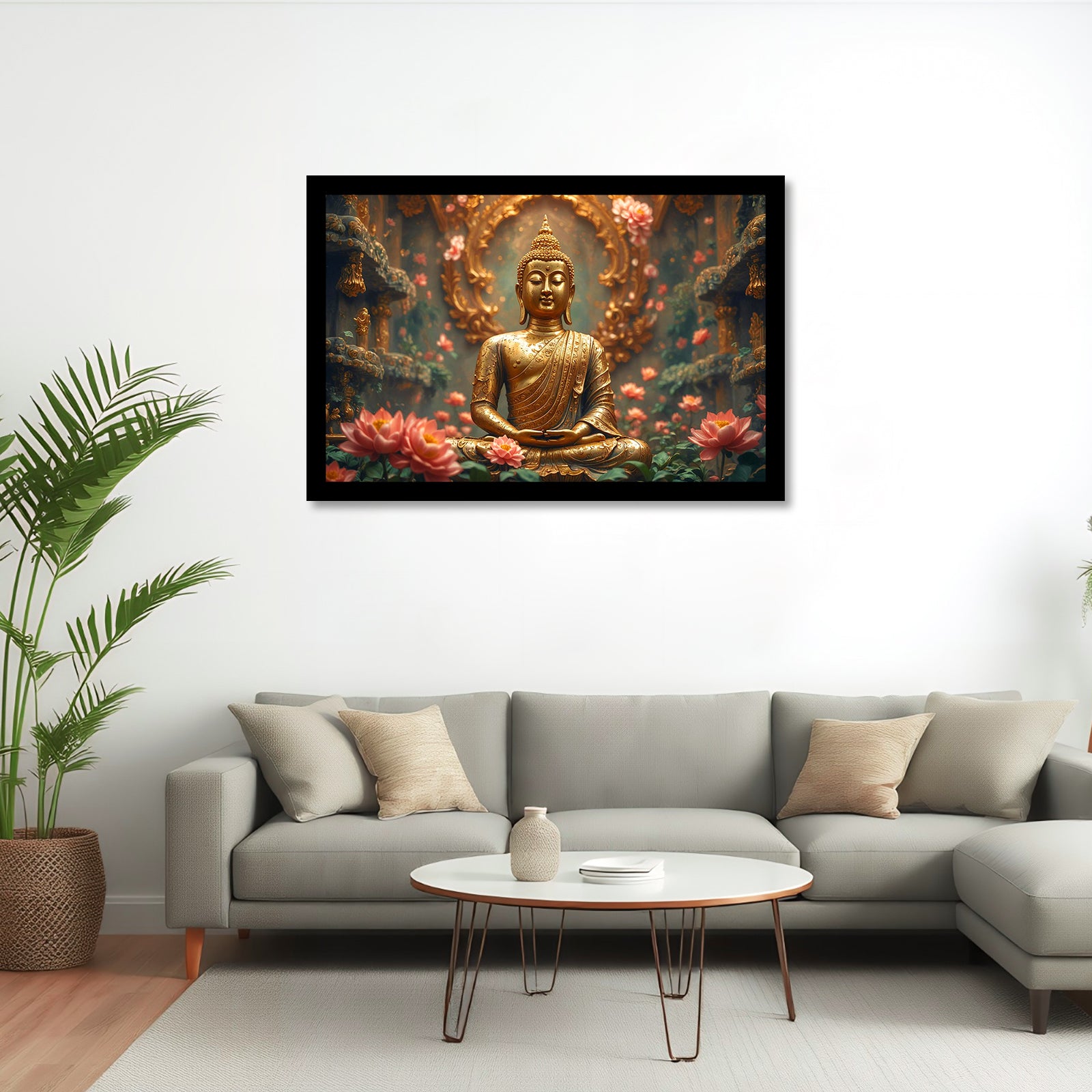 Luxariya Buddha Canvas Print 20x30", Black/White Framed 12x18"-24x36" Spiritual Wall Art