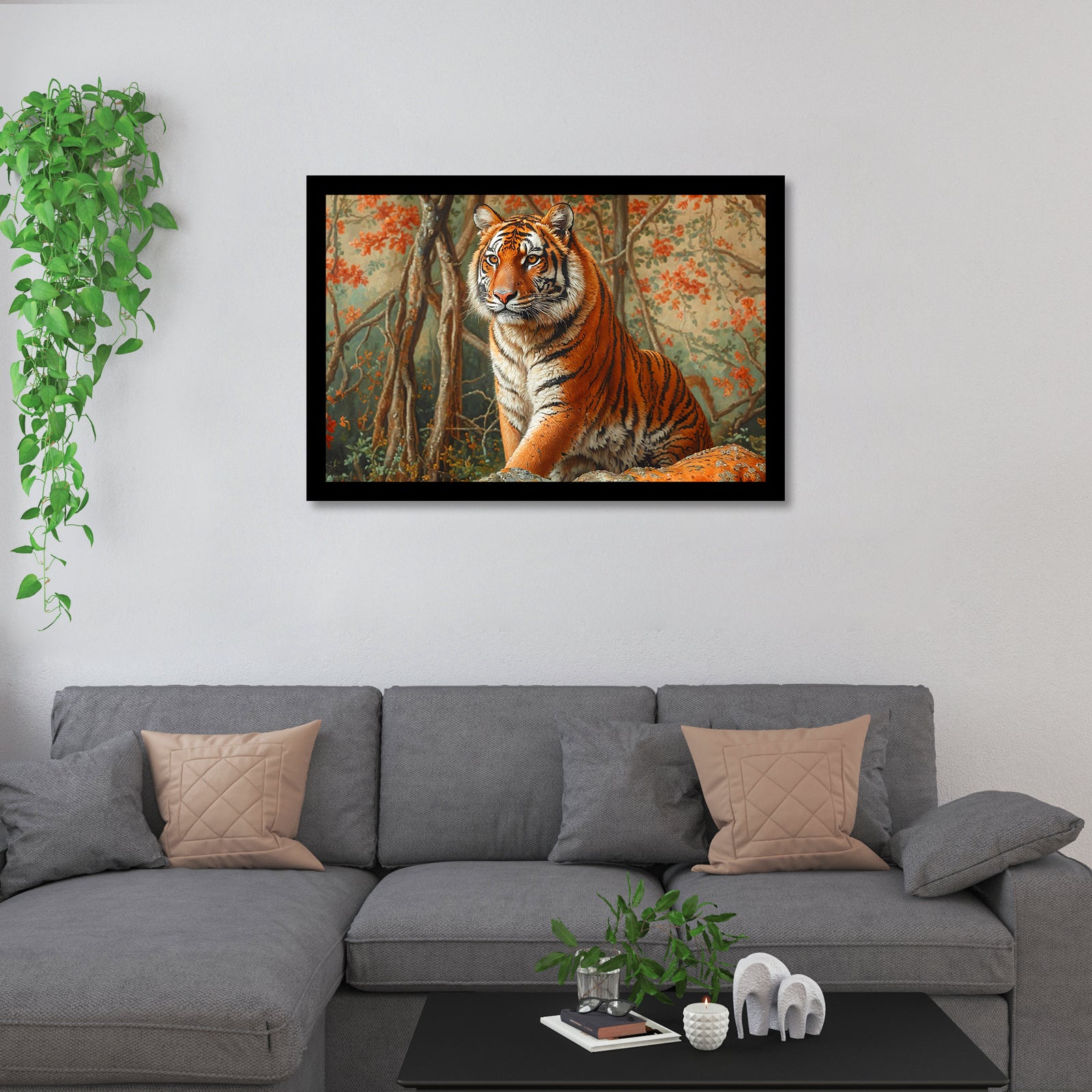 Luxariya Tiger Canvas Print 20x30", Black/White Framed, 12x18"-24x36" Bold Wall Art