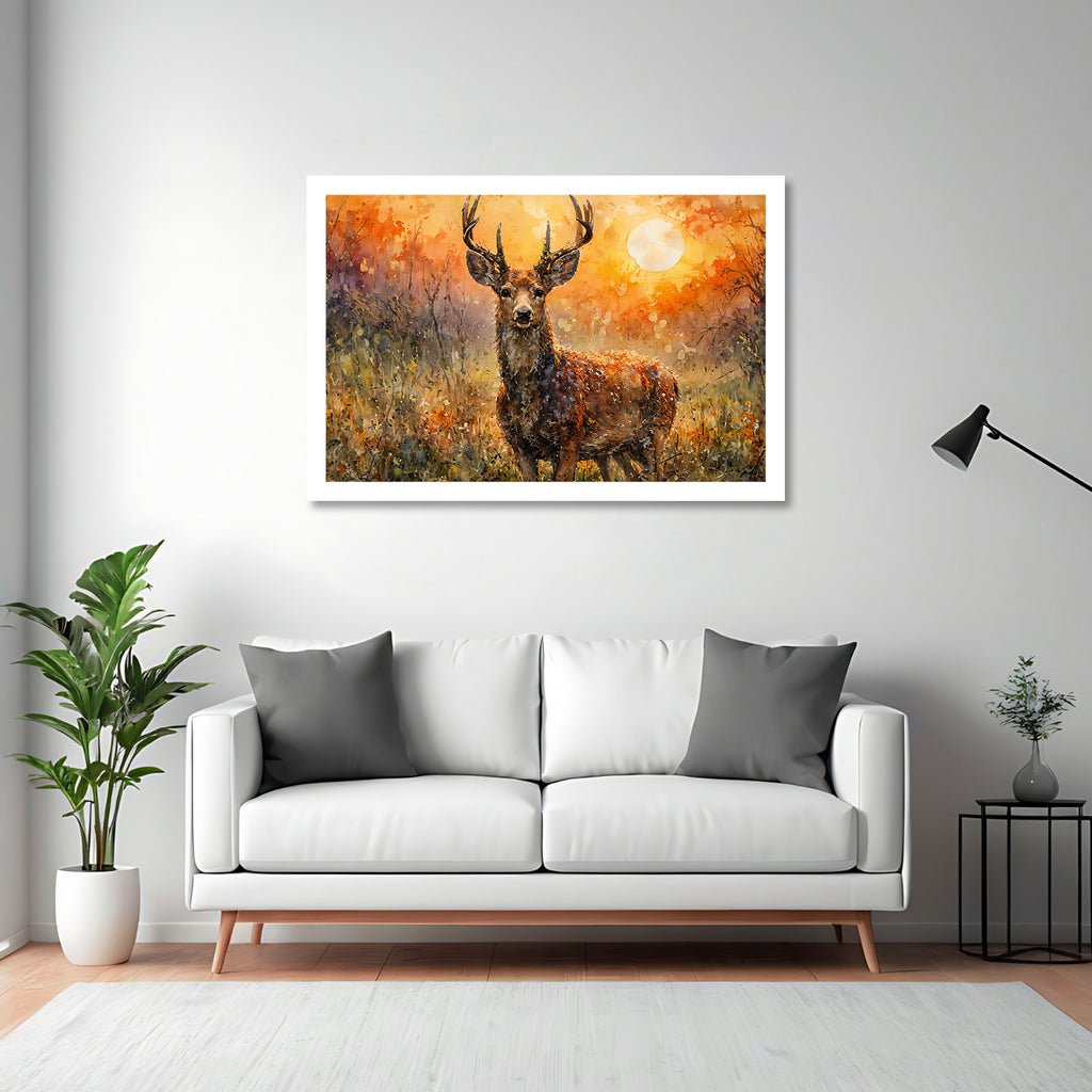 Luxariya Deer Canvas Print 20x30", Black/White Framed, 12x18"-24x36" Serene Wall Art