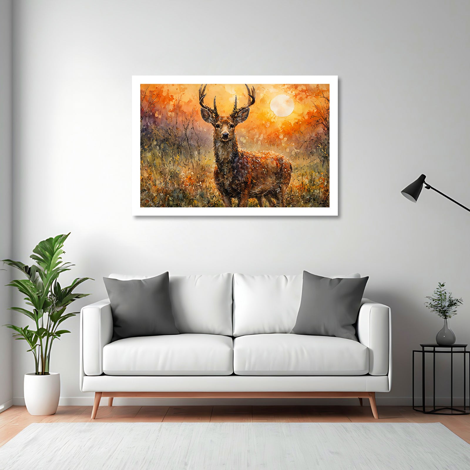 Luxariya Deer Canvas Print 20x30", Black/White Framed, 12x18"-24x36" Serene Wall Art