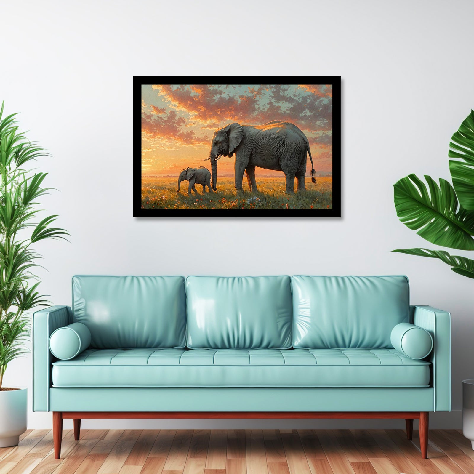 Luxariya Elephant Canvas Print 20x30", Black/White Framed, 12x18"-24x36" Auspicious Wall Art