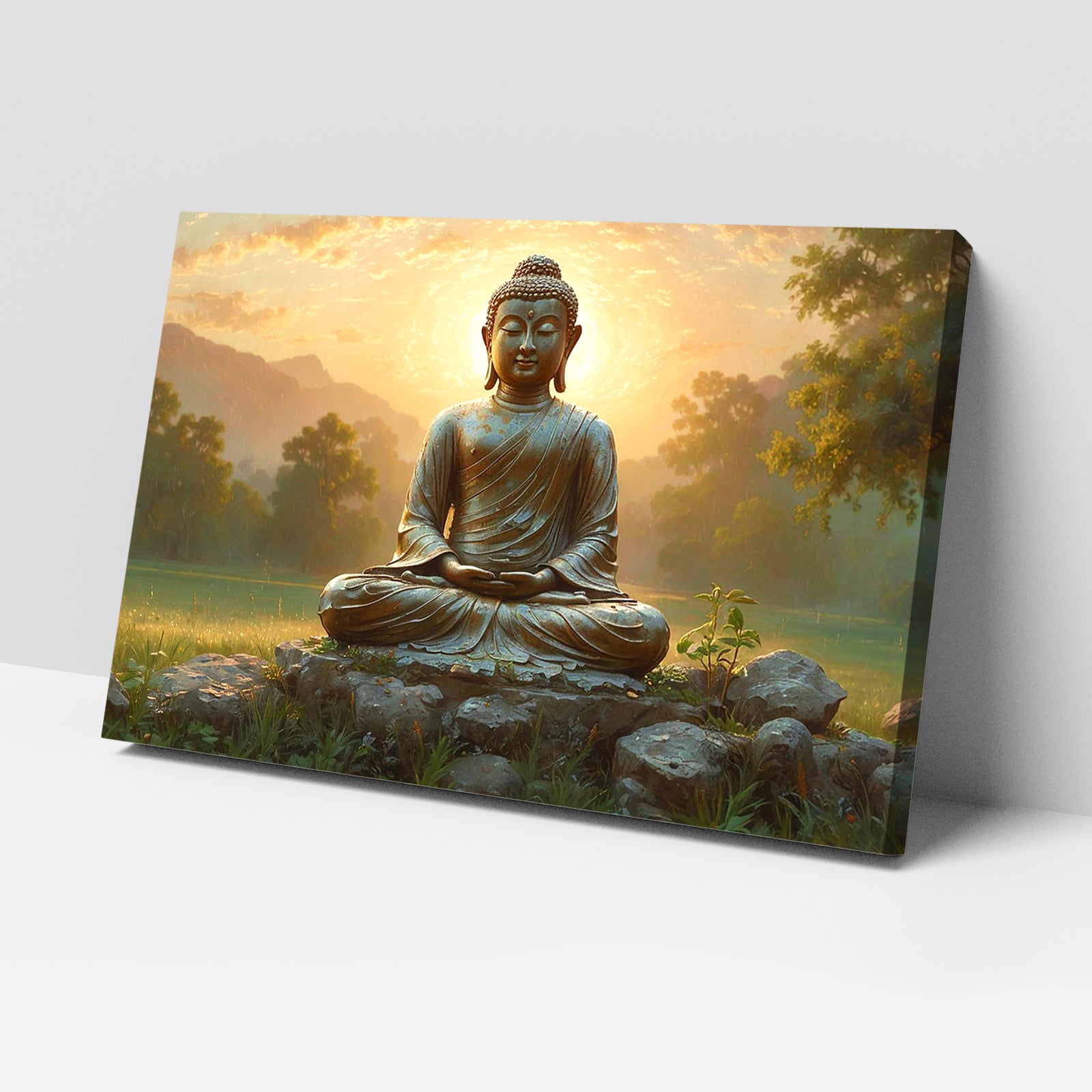 Luxariya Buddha Canvas Print 20x30", Black/White Framed 12x18"-24x36" Spiritual Wall Art