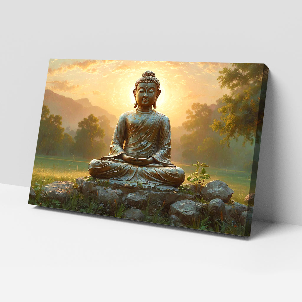 Luxariya Buddha Canvas Print 20x30", Black/White Framed 12x18"-24x36" Spiritual Wall Art