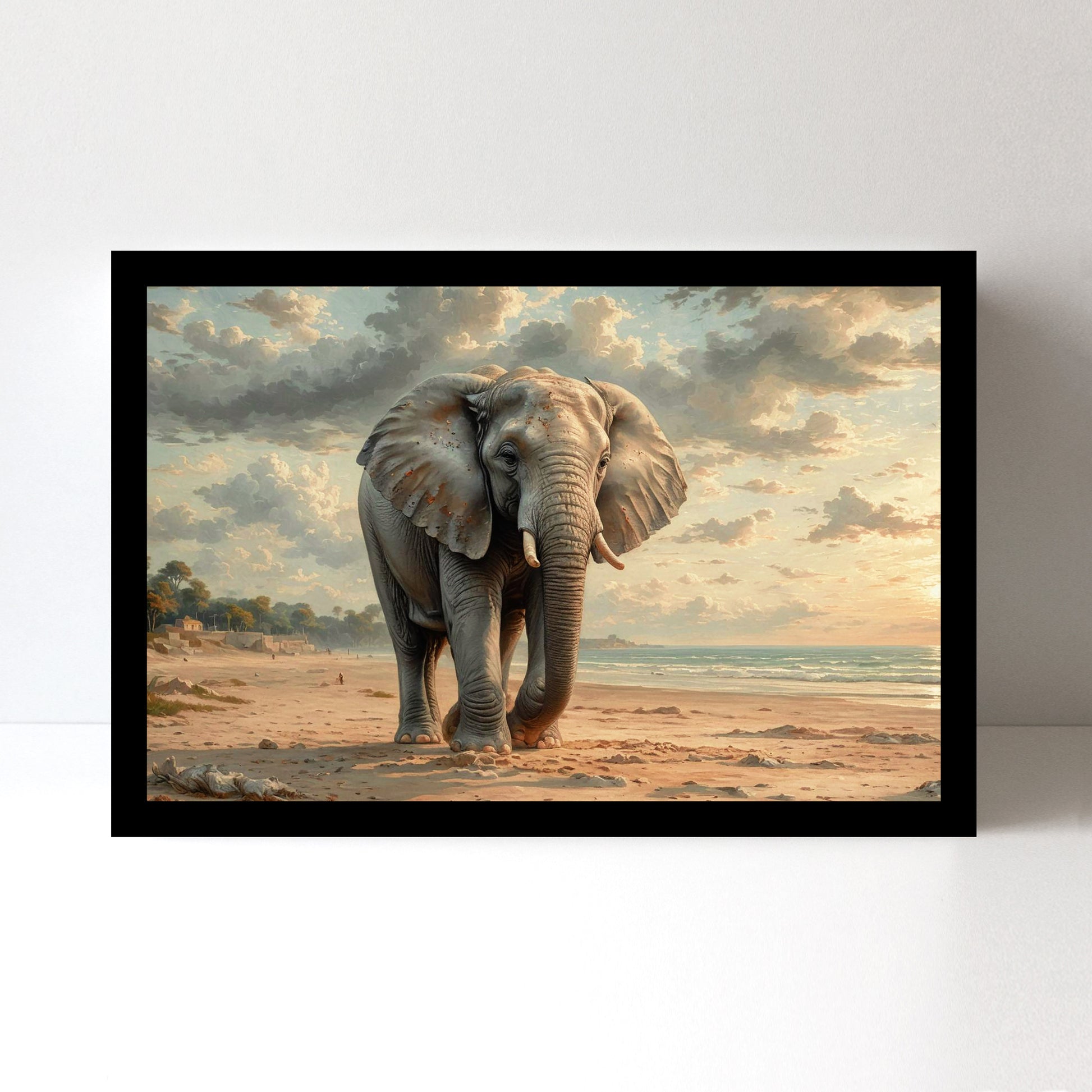 Luxariya Elephant Canvas Print 20x30", Black/White Framed, 12x18"-24x36" Auspicious Wall Art