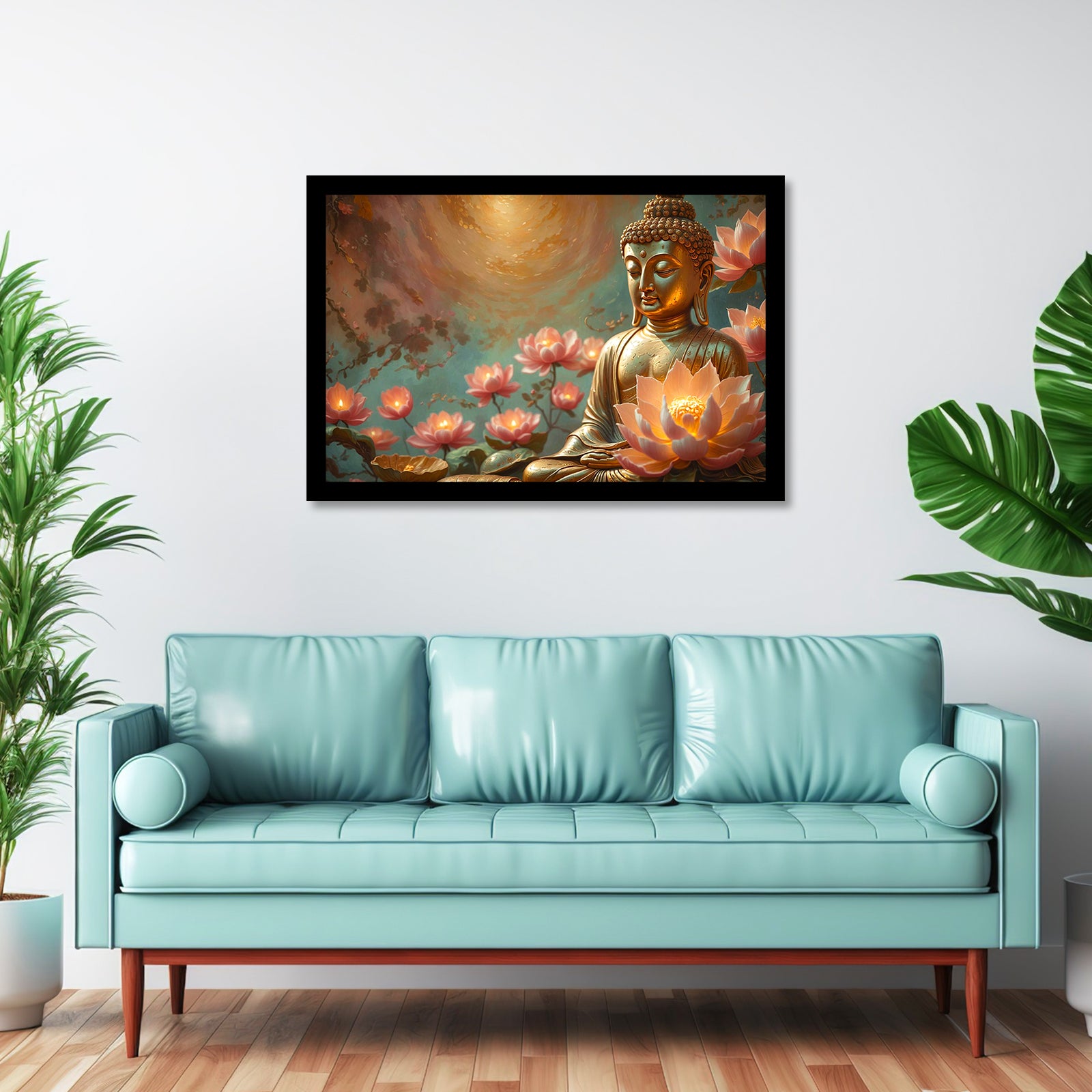 Luxariya Buddha Canvas Print 20x30", Black/White Framed 12x18"-24x36" Spiritual Wall Art