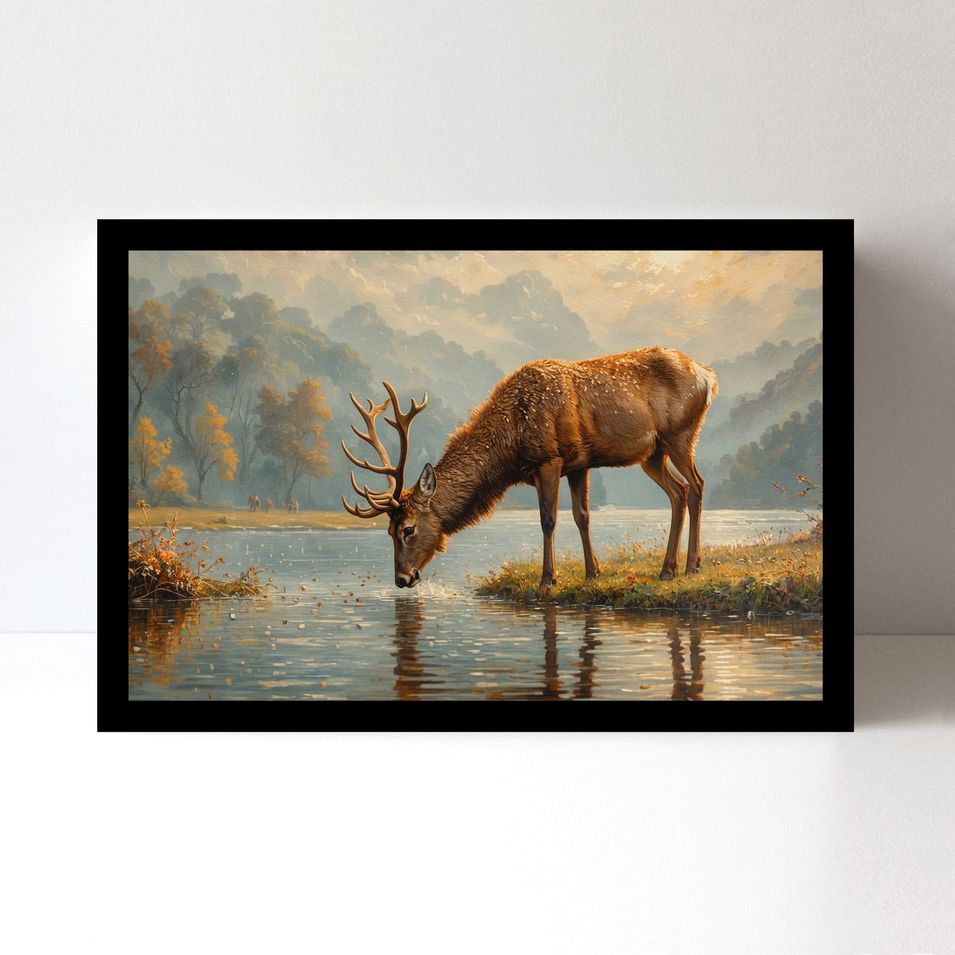 Luxariya Deer Canvas Print 20x30", Black/White Framed, 12x18"-24x36" Serene Wall Art