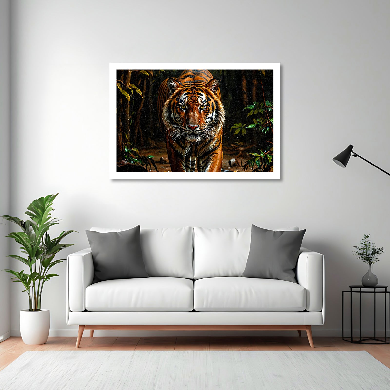 Luxariya Tiger Canvas Print 20x30", Black/White Framed, 12x18"-24x36" Bold Wall Art