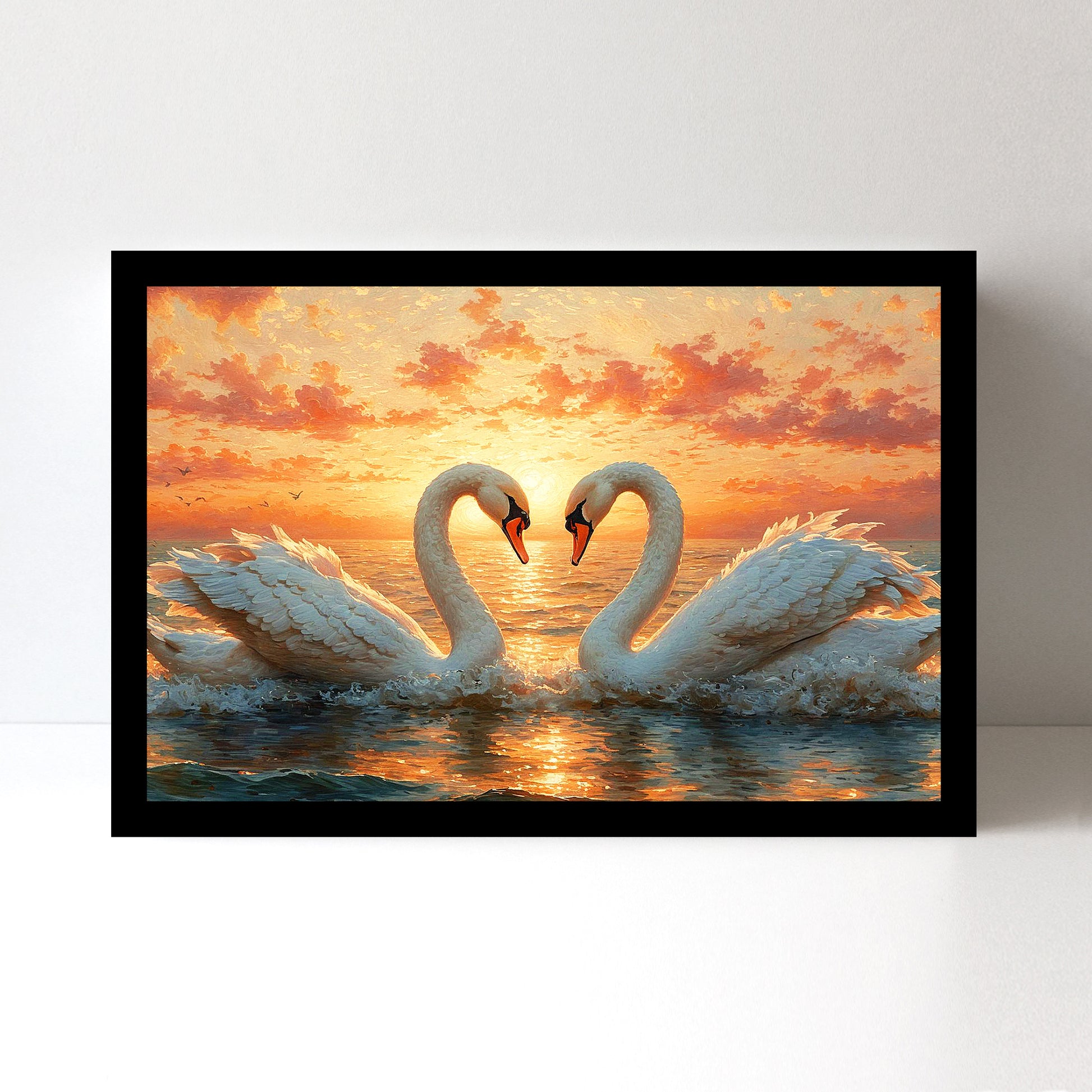 Luxariya Swan Canvas Print 20x30", Black/White Framed, 12x18"-24x36" Elegant Wall Art